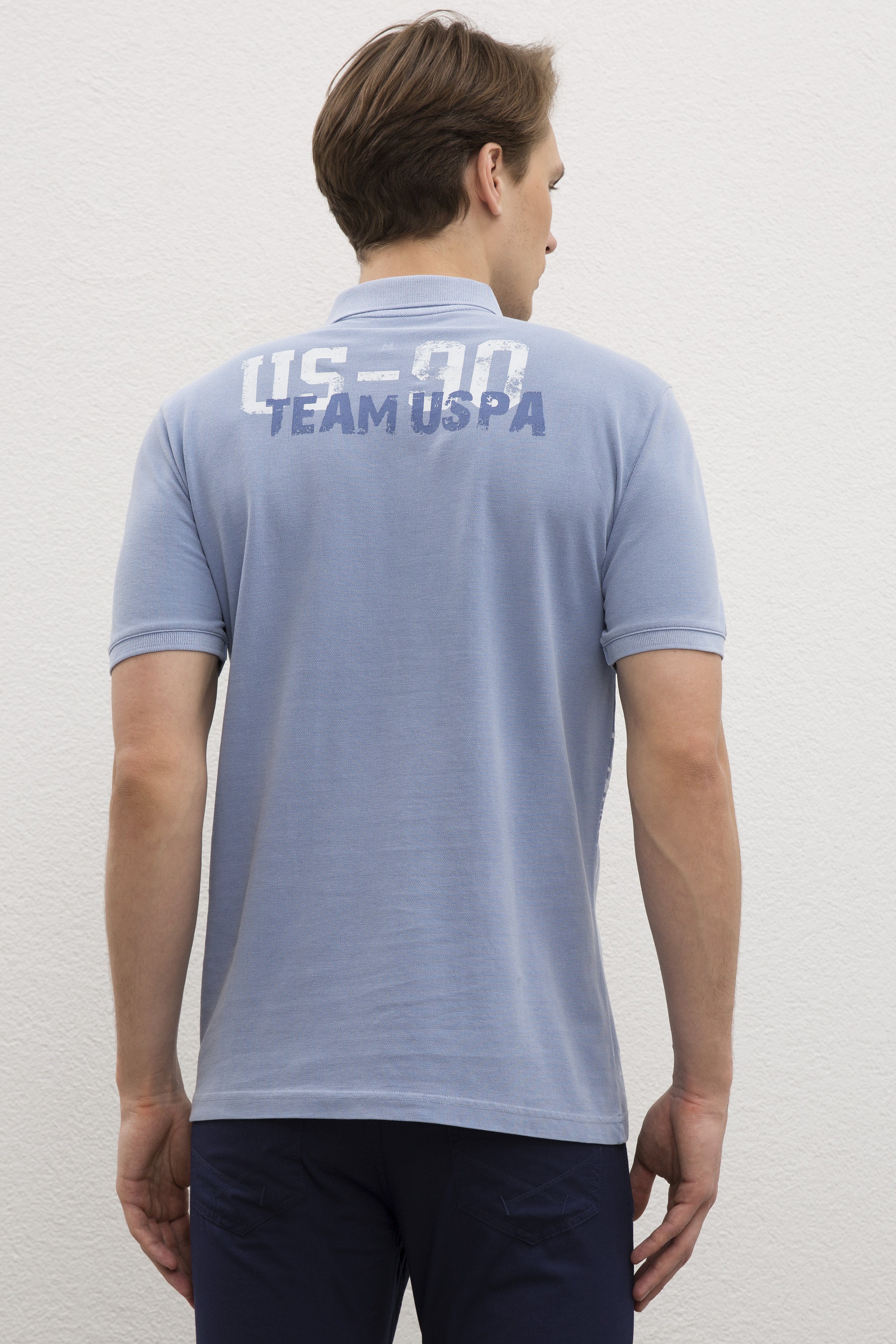 Erkek İndigo Polo Yaka T-Shirt - Image 3