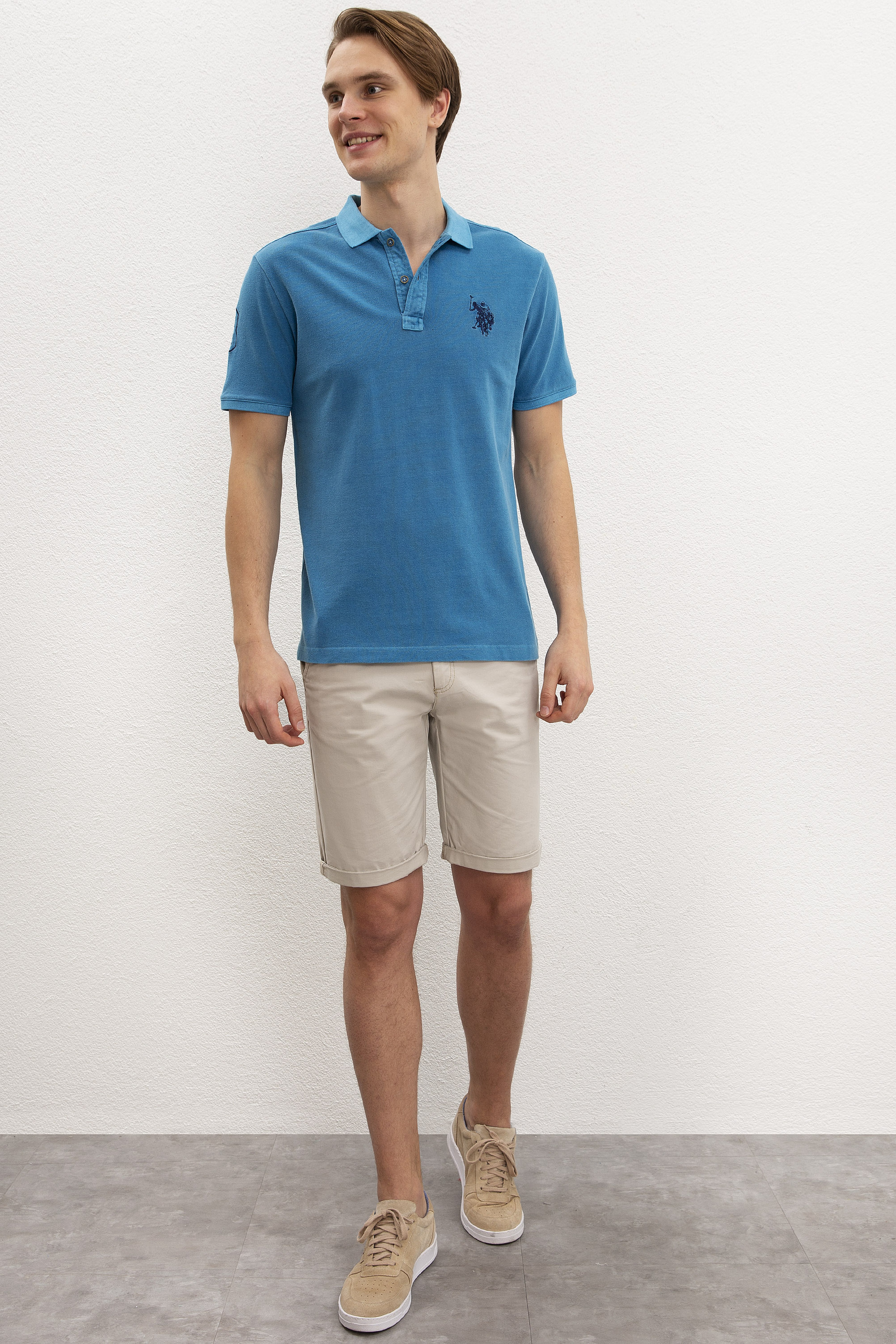 Erkek İndigo Polo Yaka T-Shirt Basic
