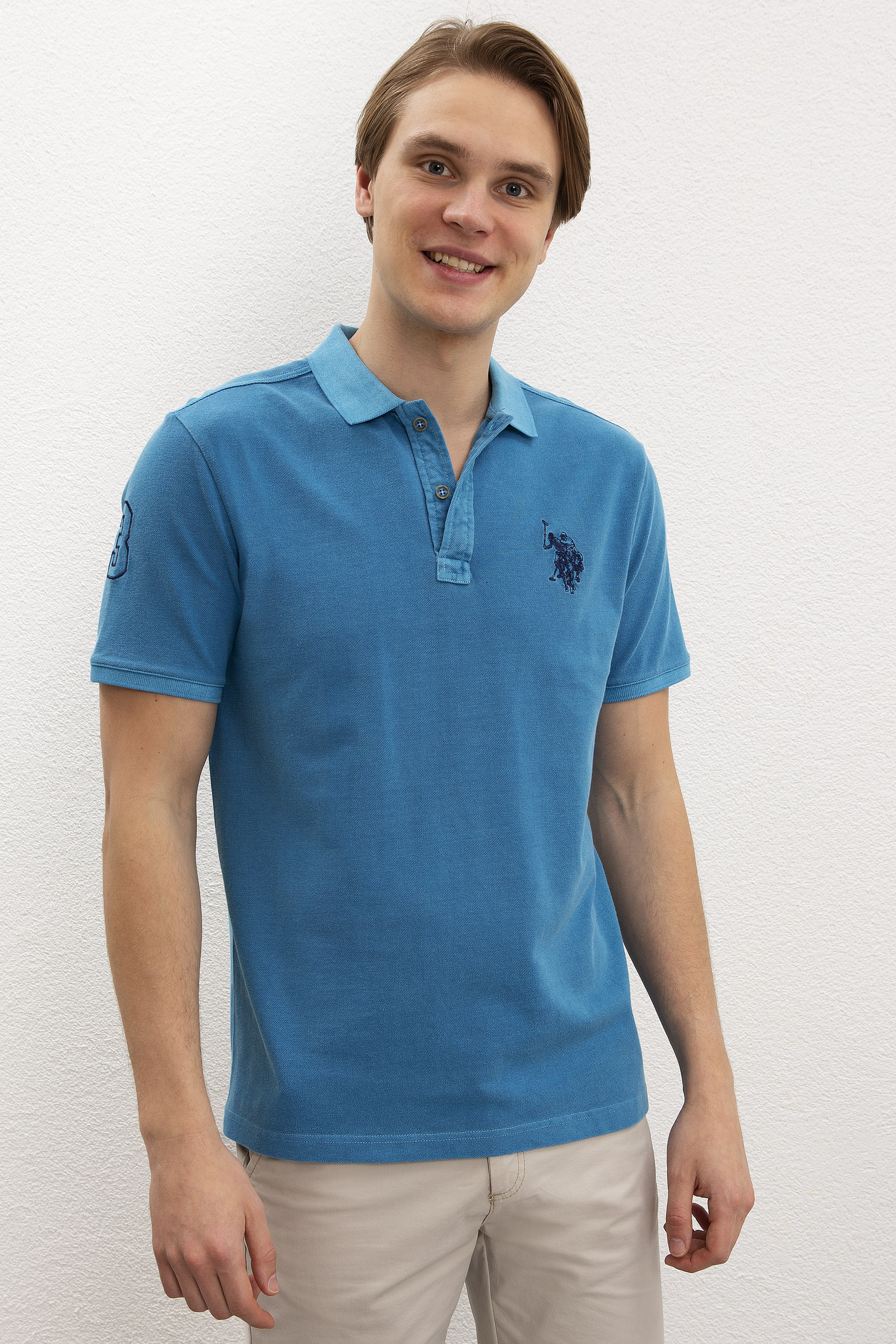 Erkek İndigo Polo Yaka T-Shirt Basic - Image 1