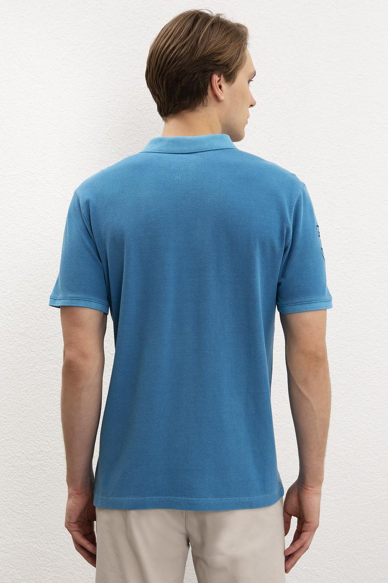 Erkek İndigo Polo Yaka T-Shirt Basic - 50199786042