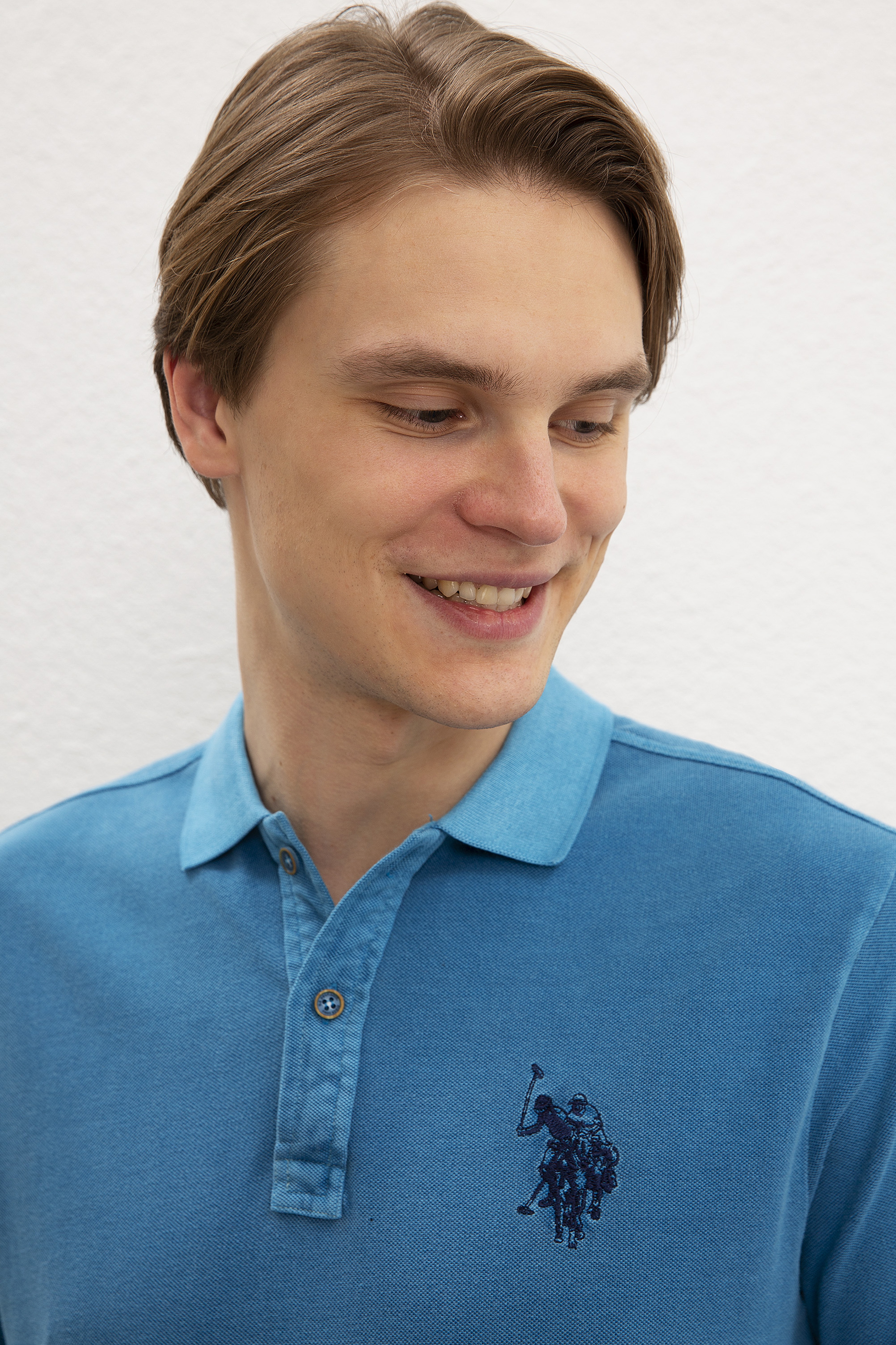 Erkek İndigo Polo Yaka T-Shirt Basic - Image 2