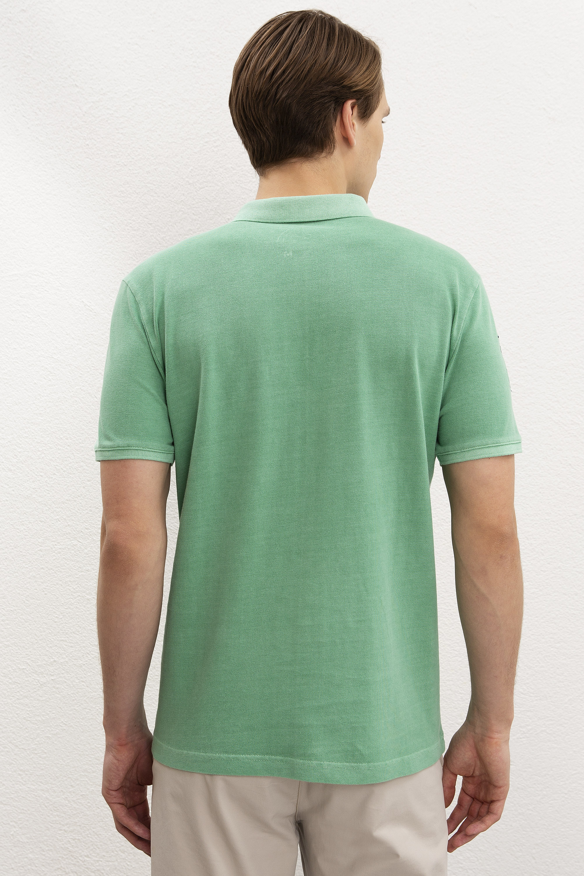 Erkek Elma Yeşili Polo Yaka T-Shirt Basic - Image 3