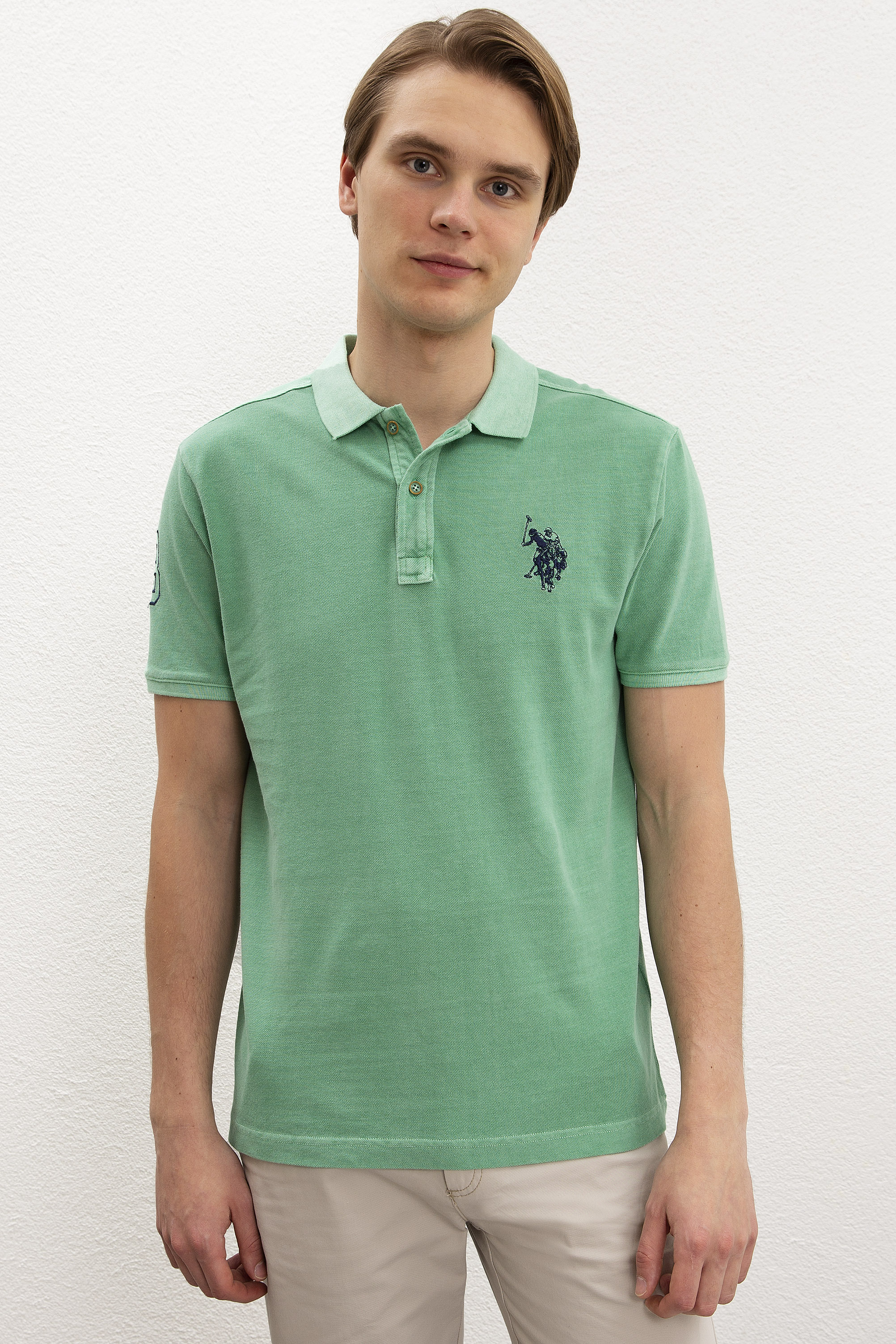 Erkek Elma Yeşili Polo Yaka T-Shirt Basic - Image 1