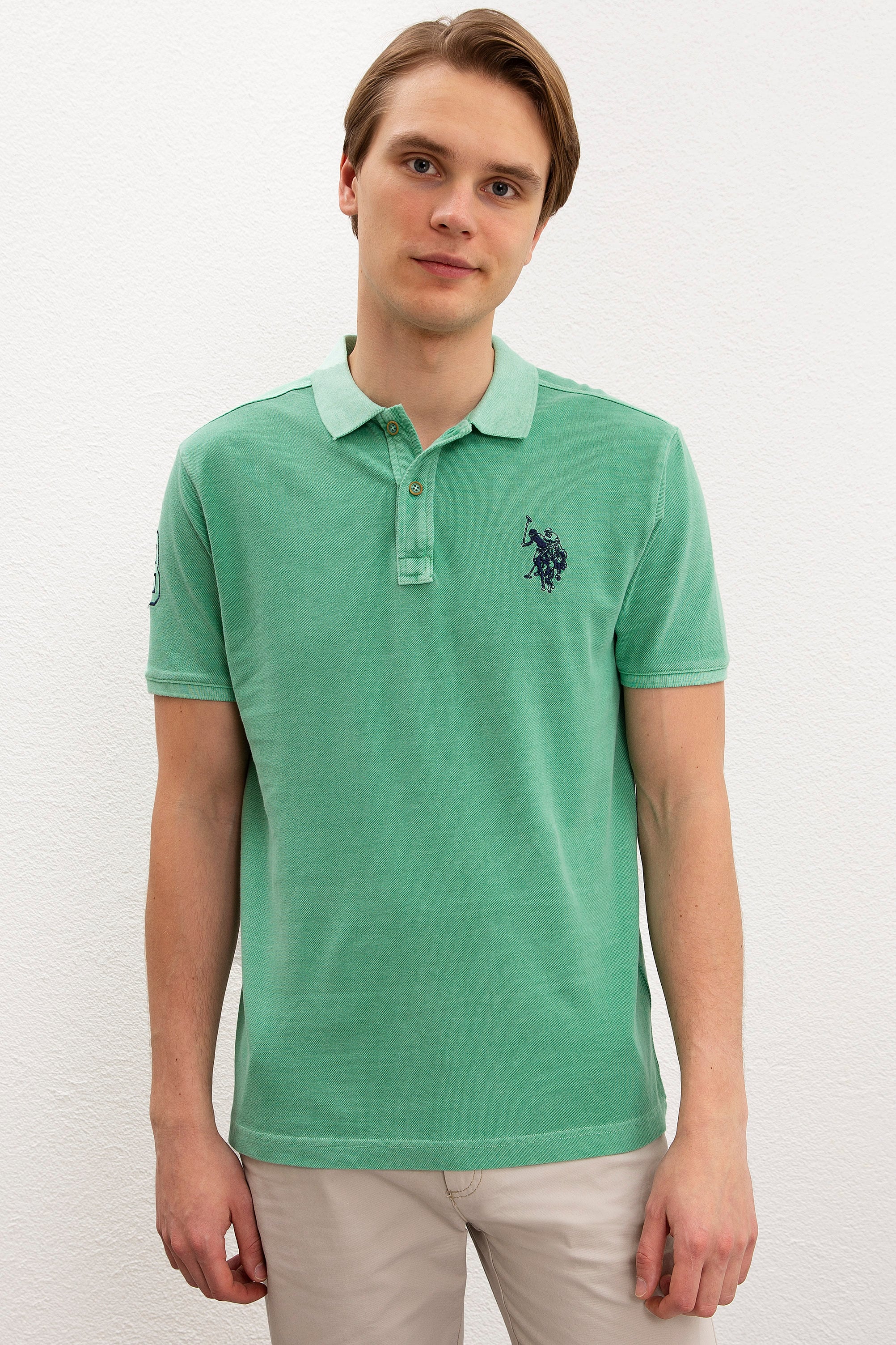 Erkek Elma Yeşili Polo Yaka T-Shirt Basic