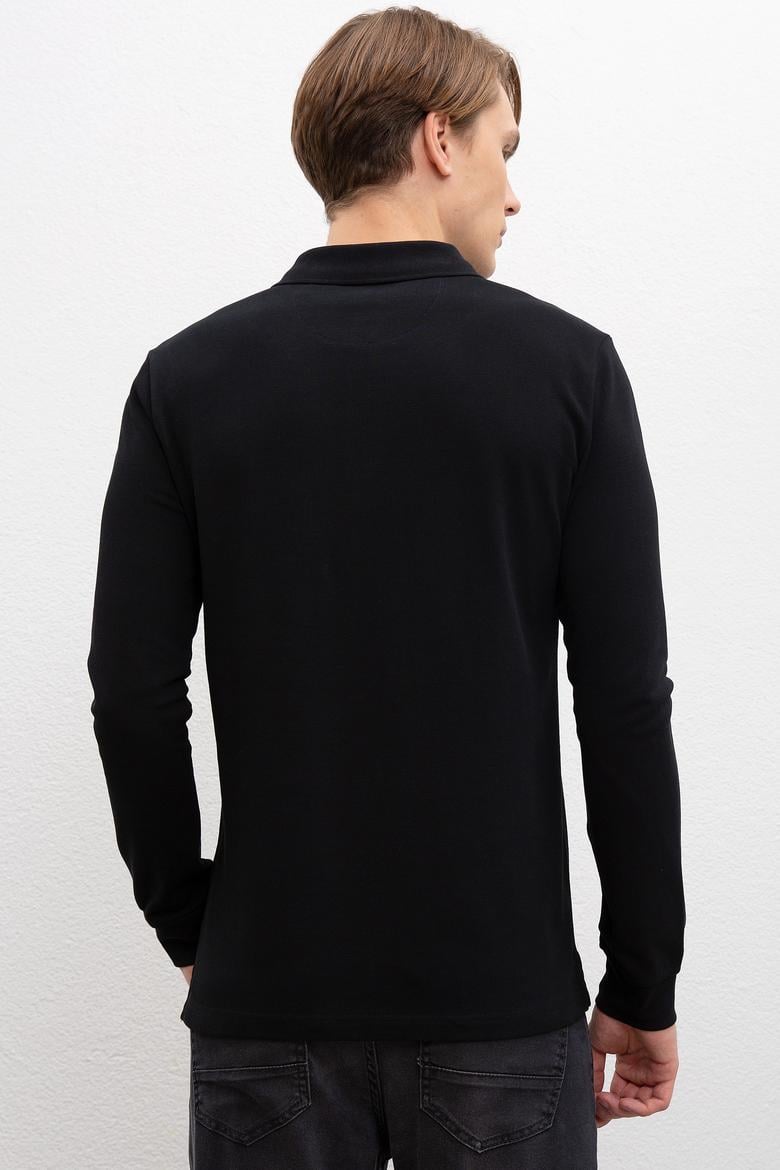 Erkek Siyah Polo Yaka Sweatshirt Basic - 50209212081