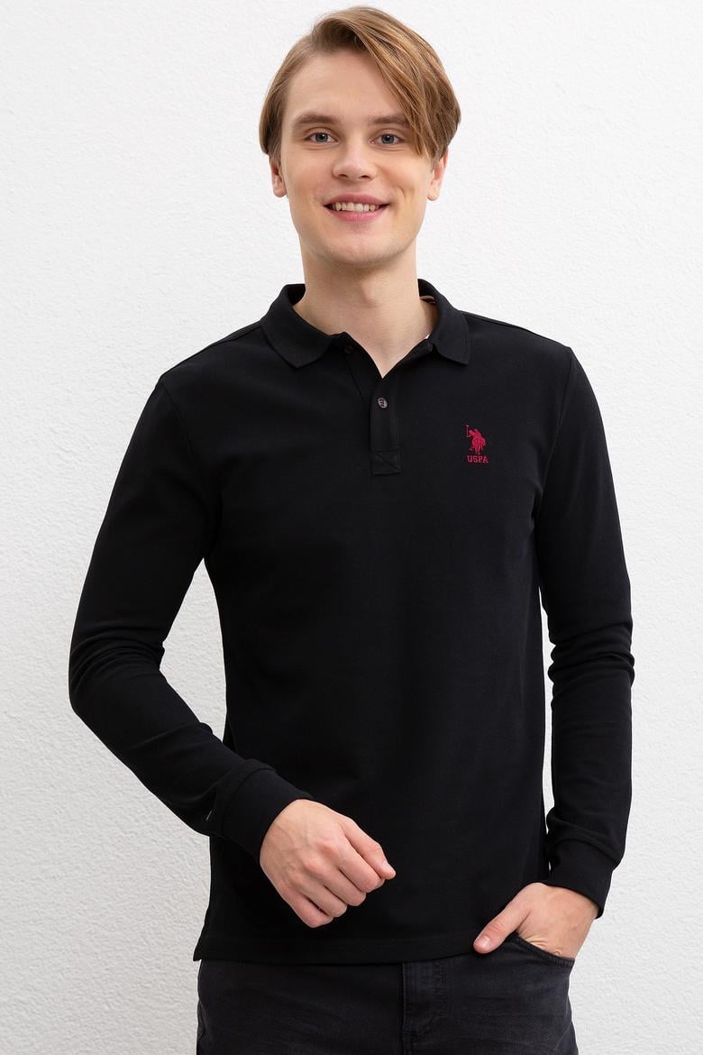 Erkek Siyah Polo Yaka Sweatshirt Basic - 50209212081