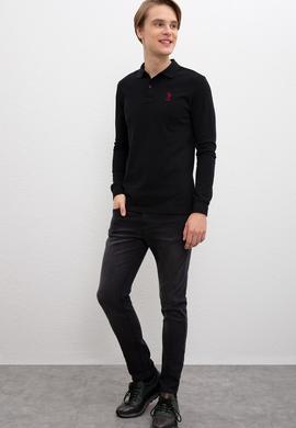 Erkek Siyah Polo Yaka Sweatshirt Basic - 50209212081