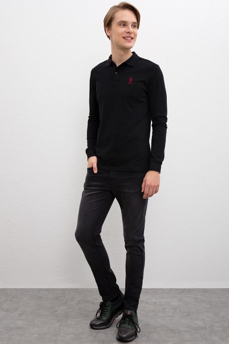 Erkek Siyah Polo Yaka Sweatshirt Basic - 50209212081