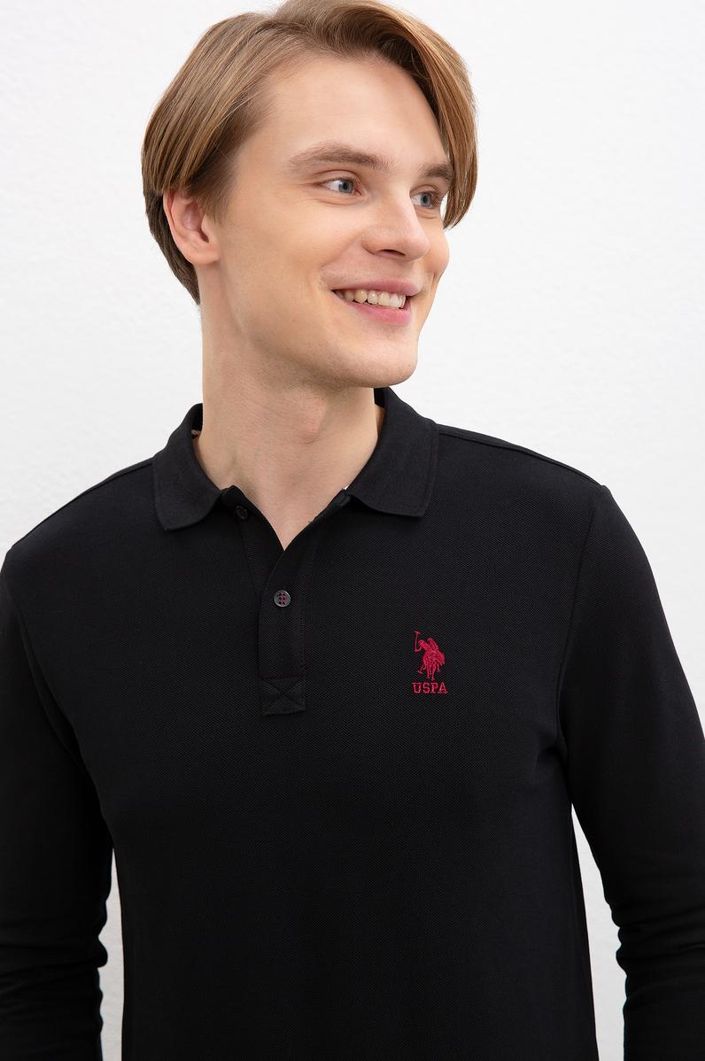 Erkek Siyah Polo Yaka Sweatshirt Basic