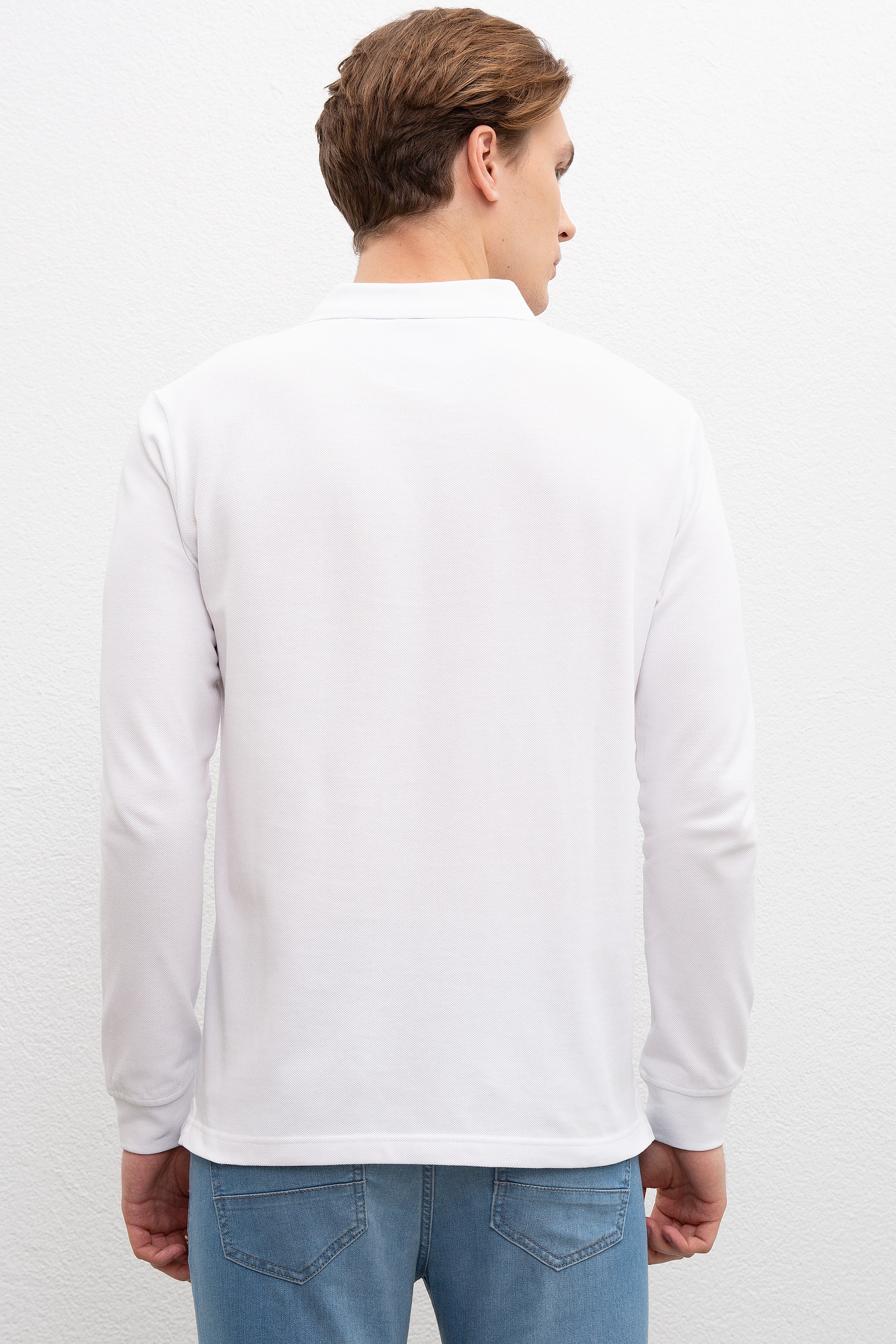 Erkek Beyaz Basic Sweatshirt - Image 3
