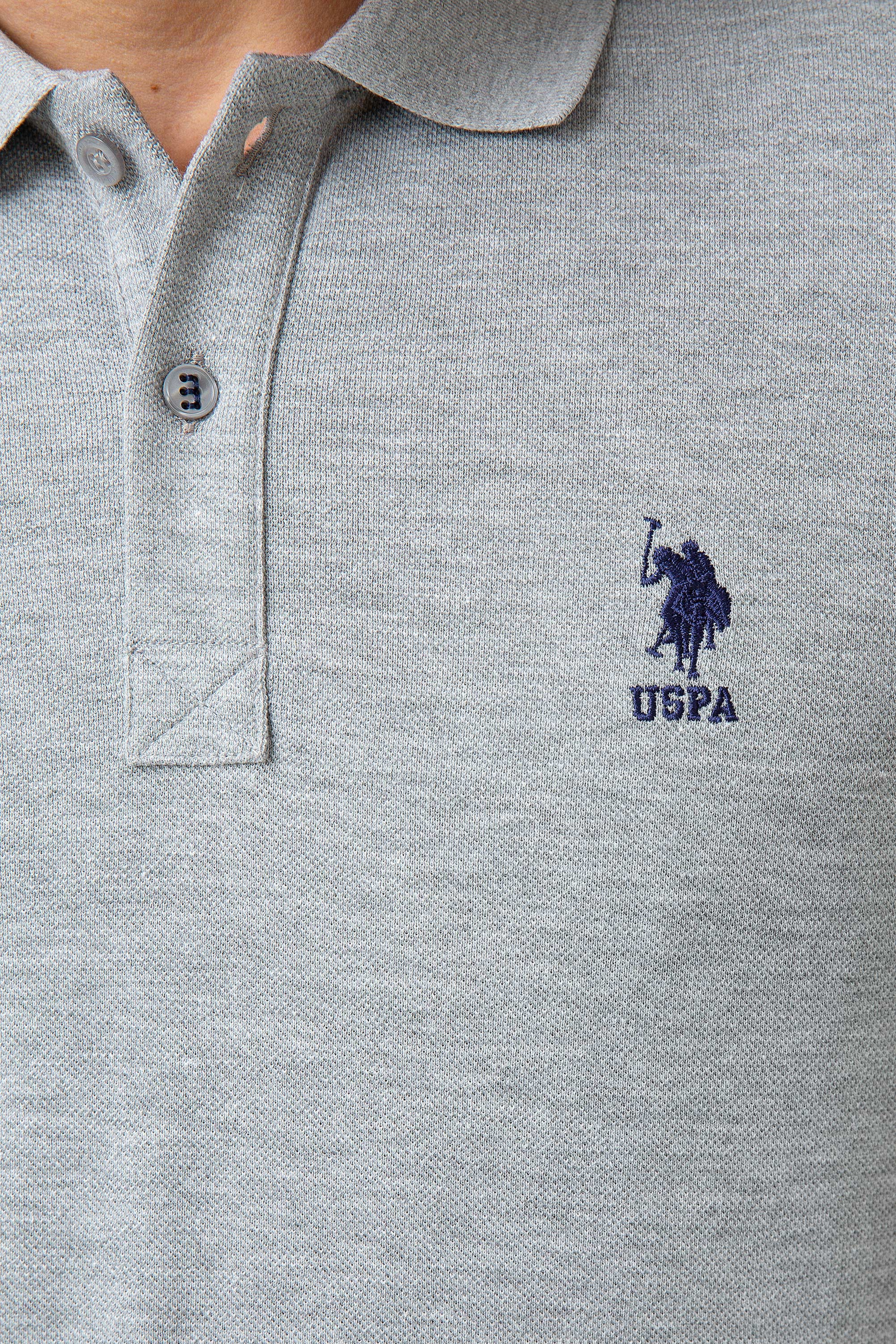 Erkek Gri Melanj Polo Yaka T-Shirt Basic