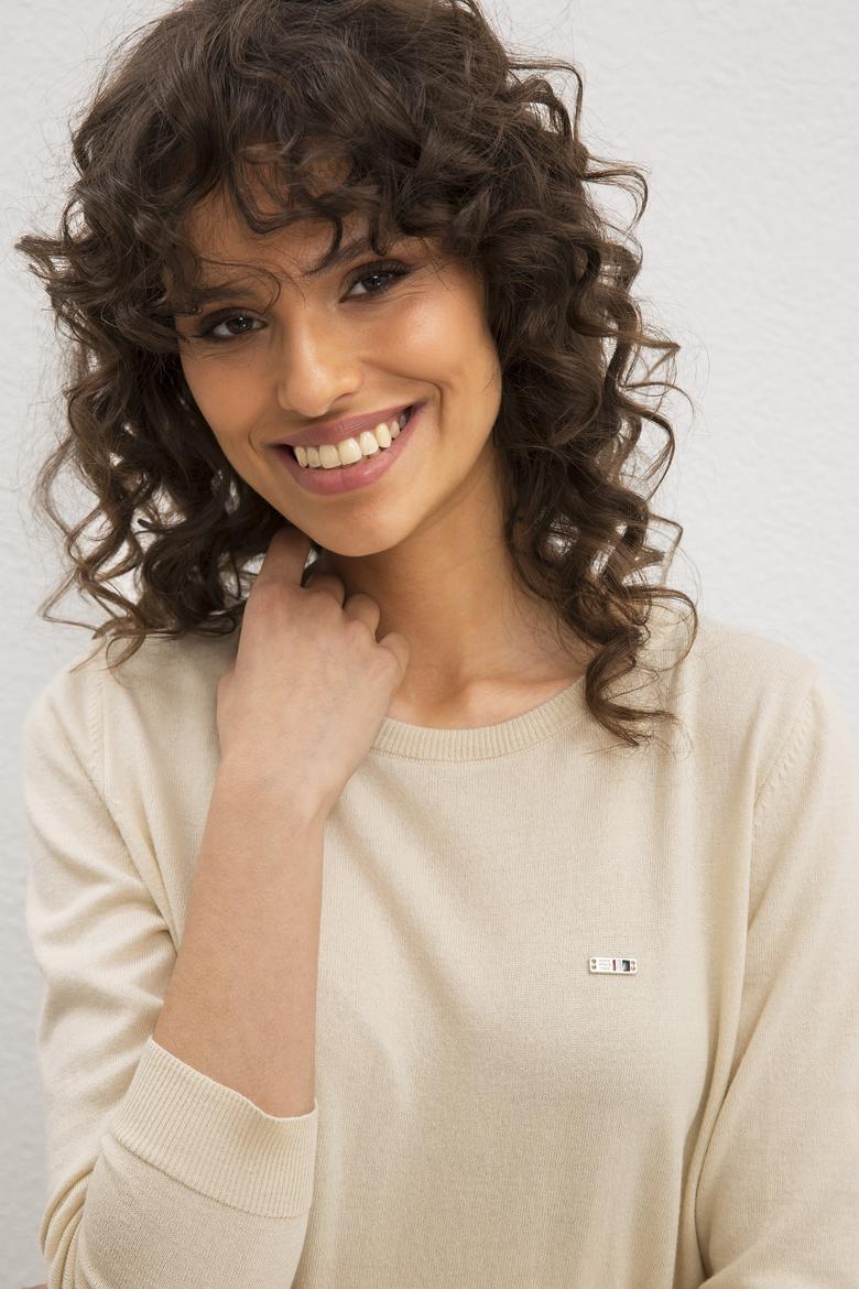 Kadın Beyaz Triko Kazak Basic - 50206447022