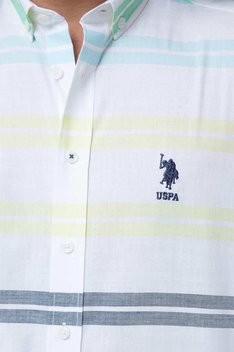 Erkek Yeşil Sarı Yatay Çizgili Gömlek Uzunkol - 50199364001