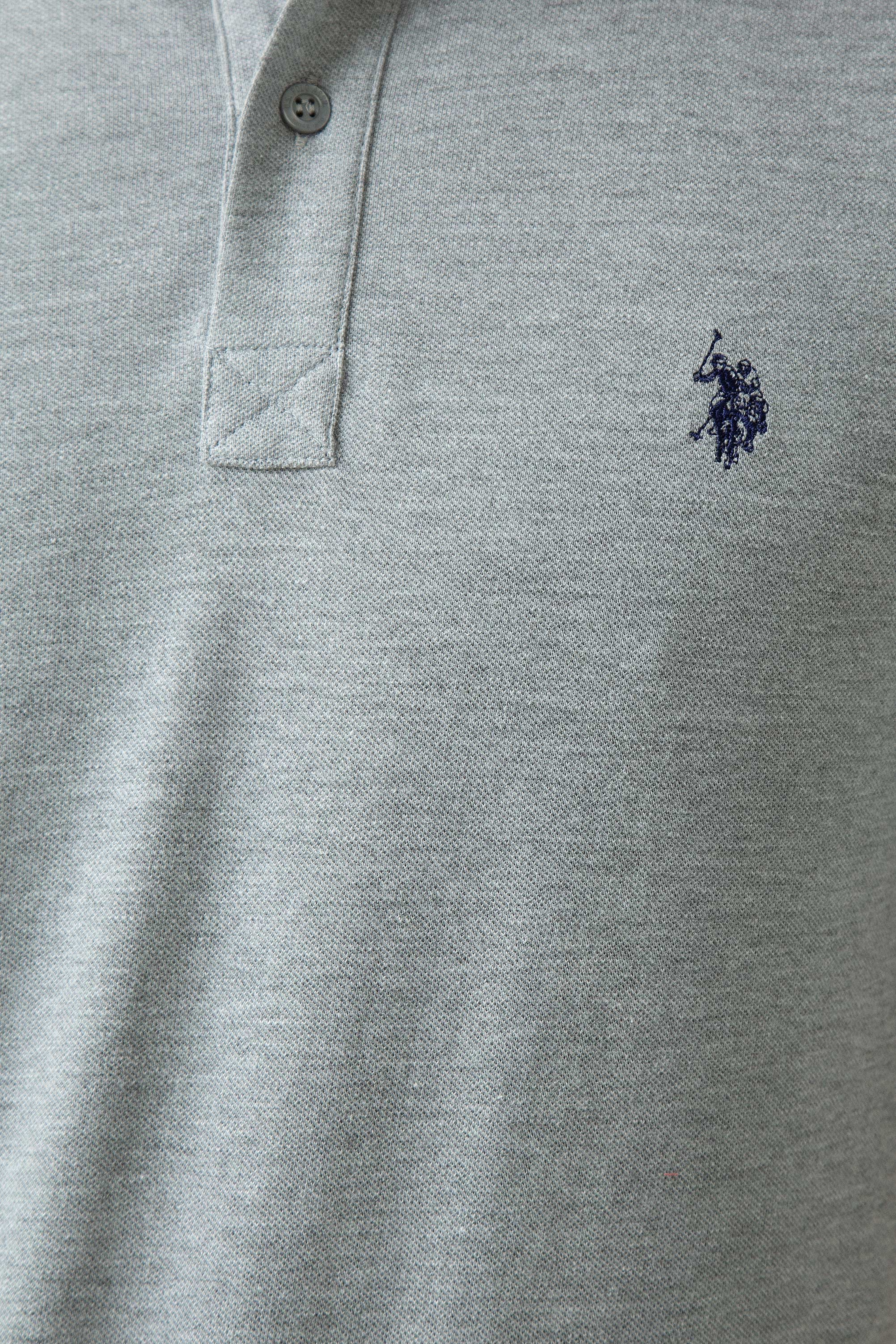 Erkek Gri Melanj Polo Yaka Basic T-Shirt - Image 5