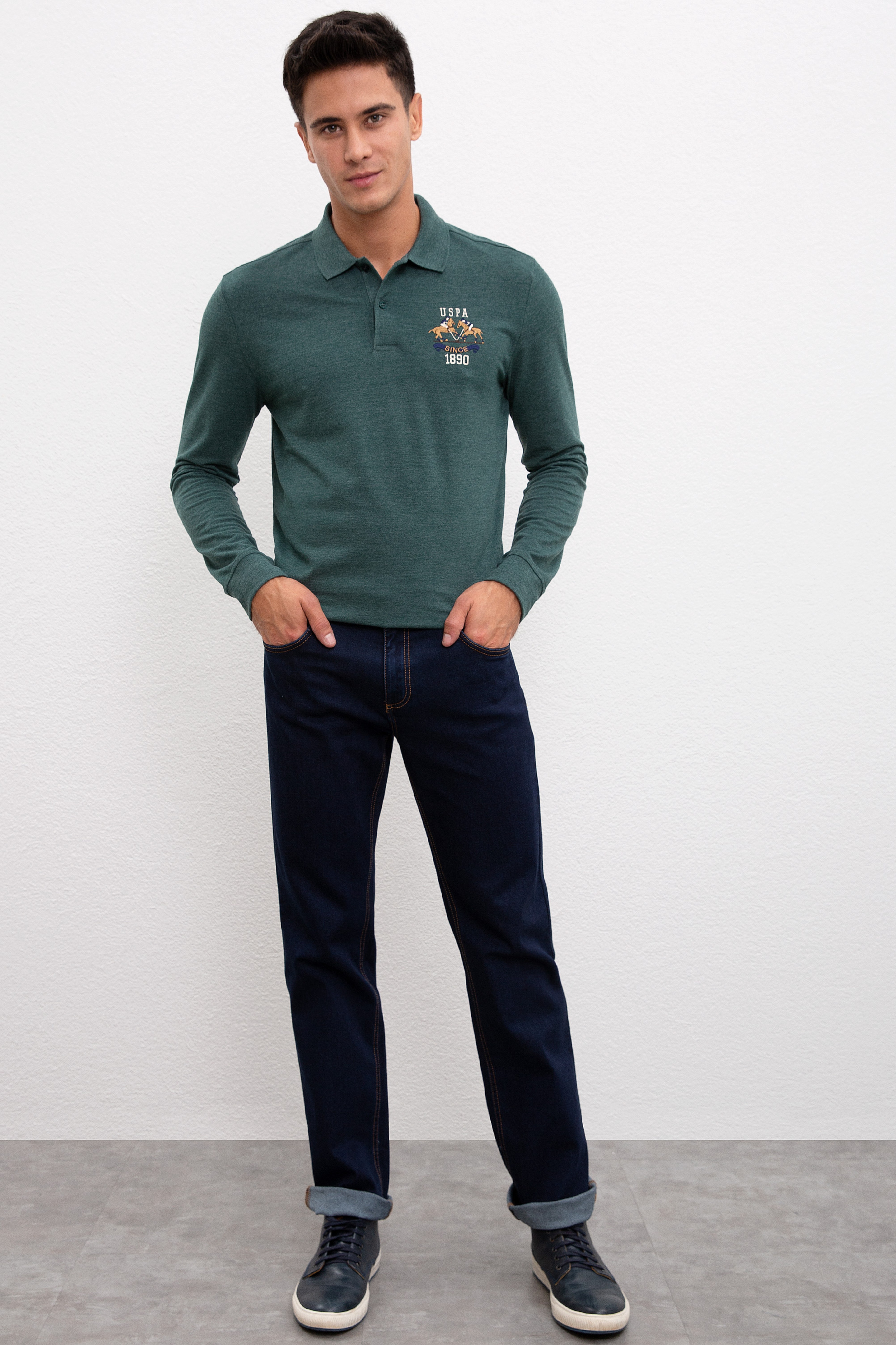 Erkek Koyu Yeşil Polo Yaka Sweatshirt