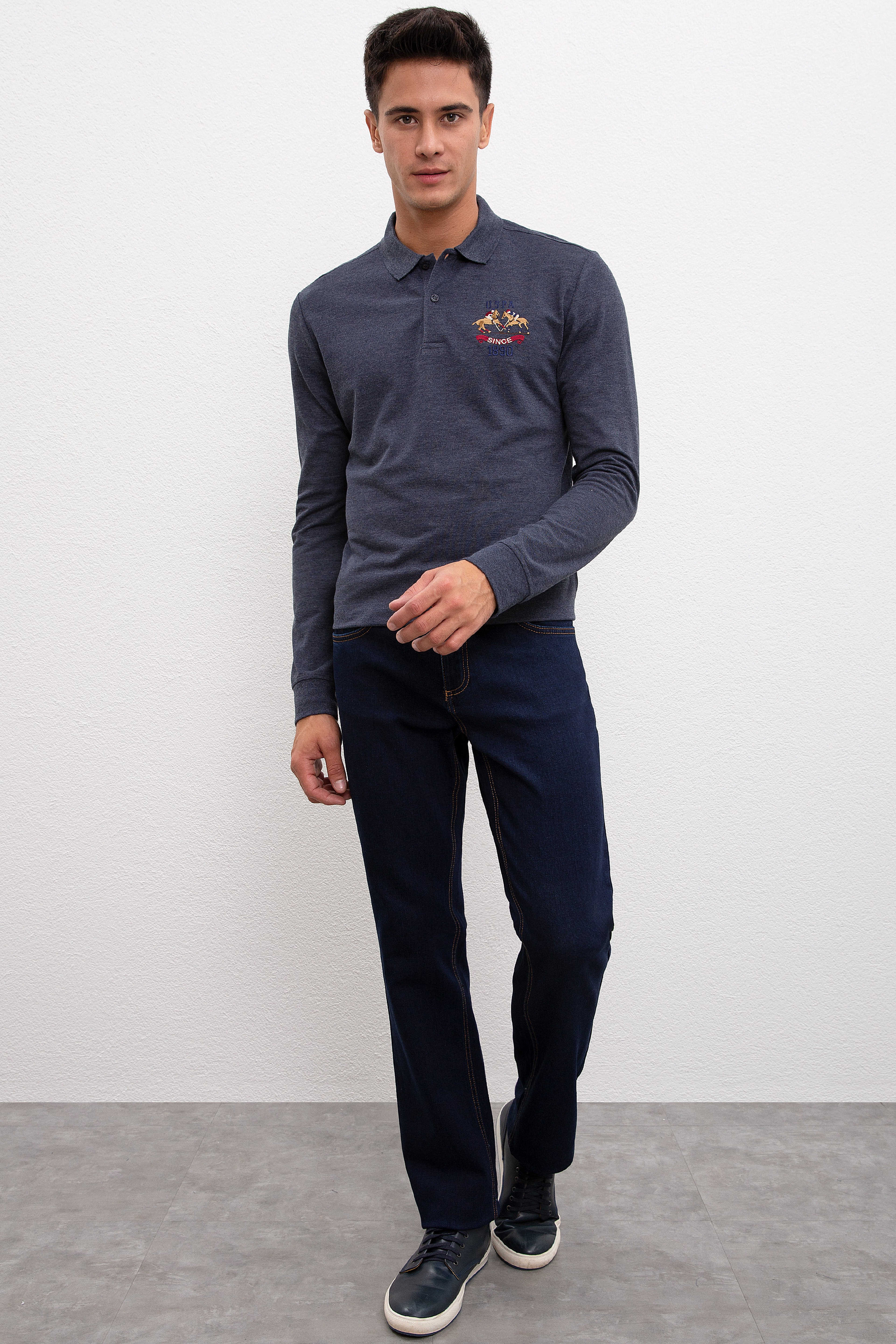 Erkek Lacivert Polo Yaka Sweatshirt - Image 6