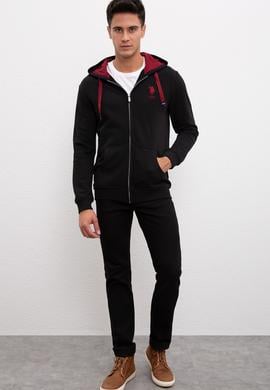 Erkek Siyah Kapüşonlu Fermuarlı Sweatshirt - 50207316007