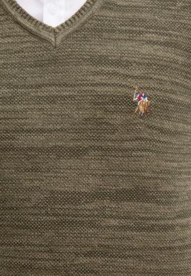 Erkek Haki V-Yaka Triko Kazak - 50207652049