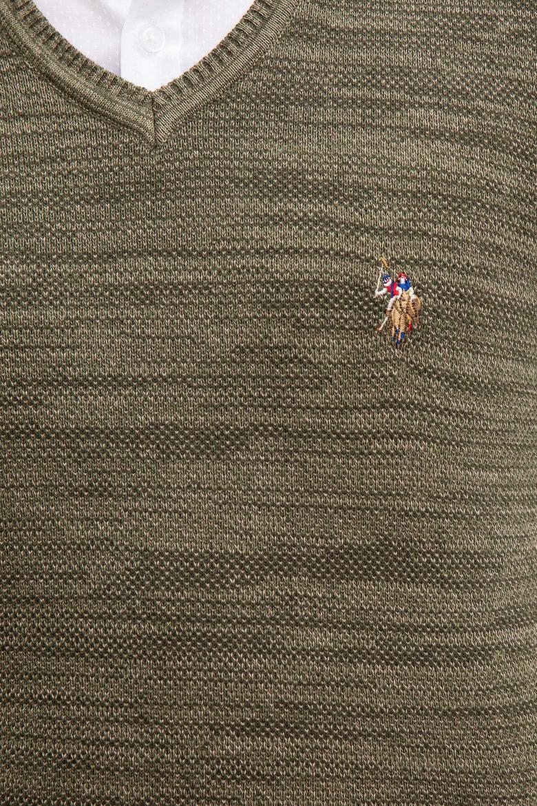 Erkek Haki V-Yaka Triko Kazak - 50207652049