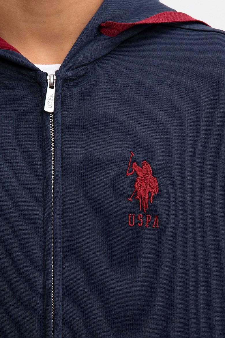 Erkek Lacivert Kapüşonlu Fermuarlı Sweatshirt - 50207316037