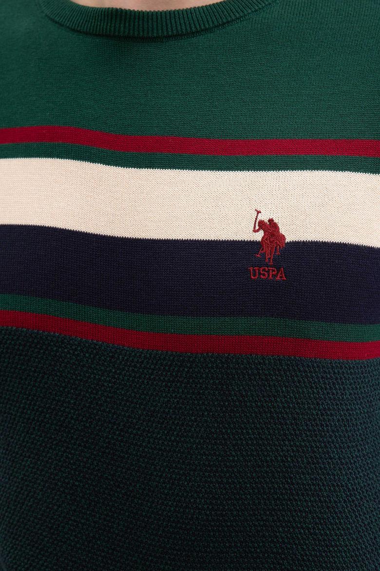 Erkek Koyu Yeşil Bisiklet Yaka Triko Kazak - 50207653014