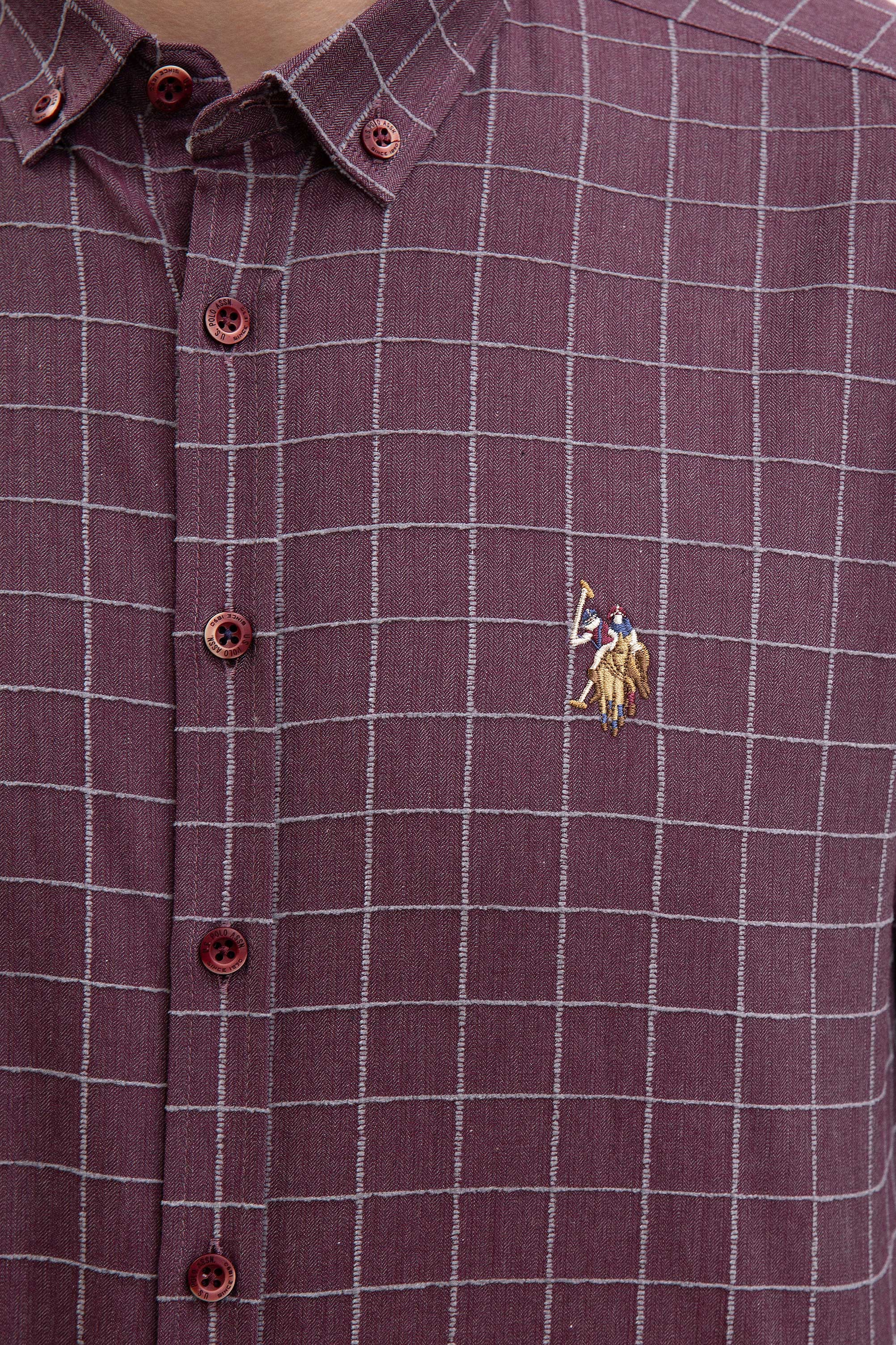 Erkek Bordo Uzun Kollu Gömlek - Image 5