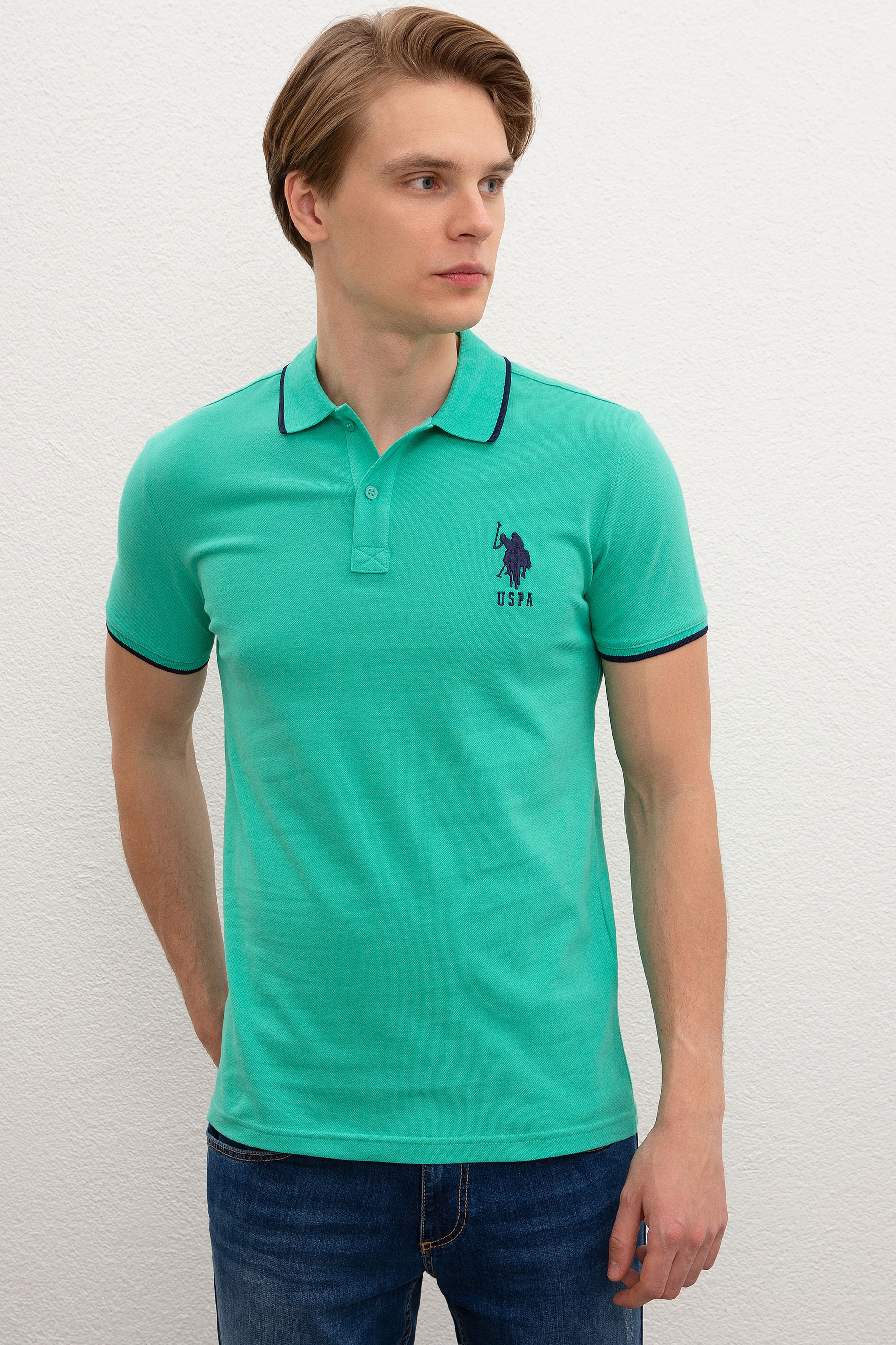 Erkek Mint Yeşili Polo Yaka T-Shirt Basic - Image 1