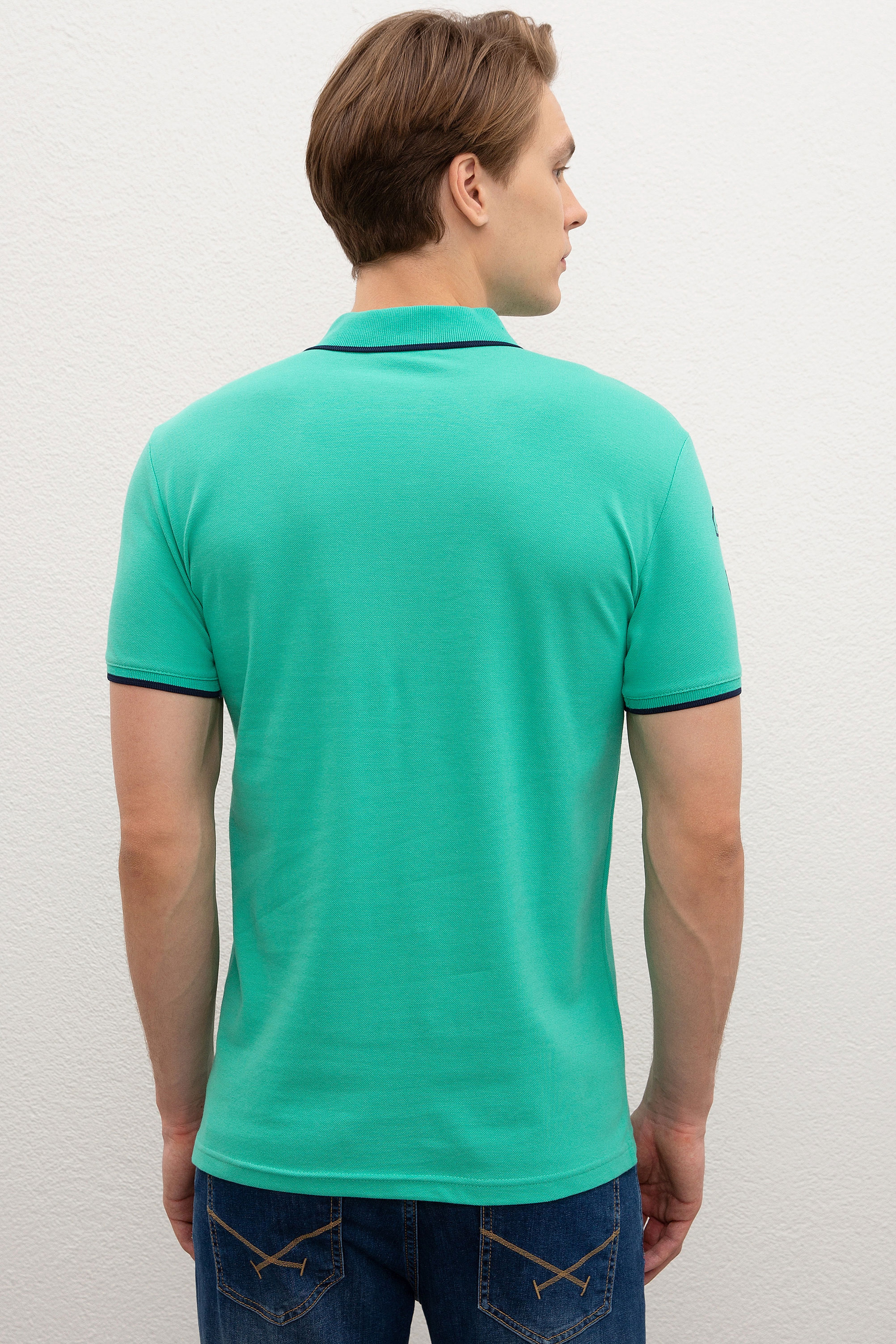Erkek Mint Yeşili Polo Yaka T-Shirt Basic - Image 3