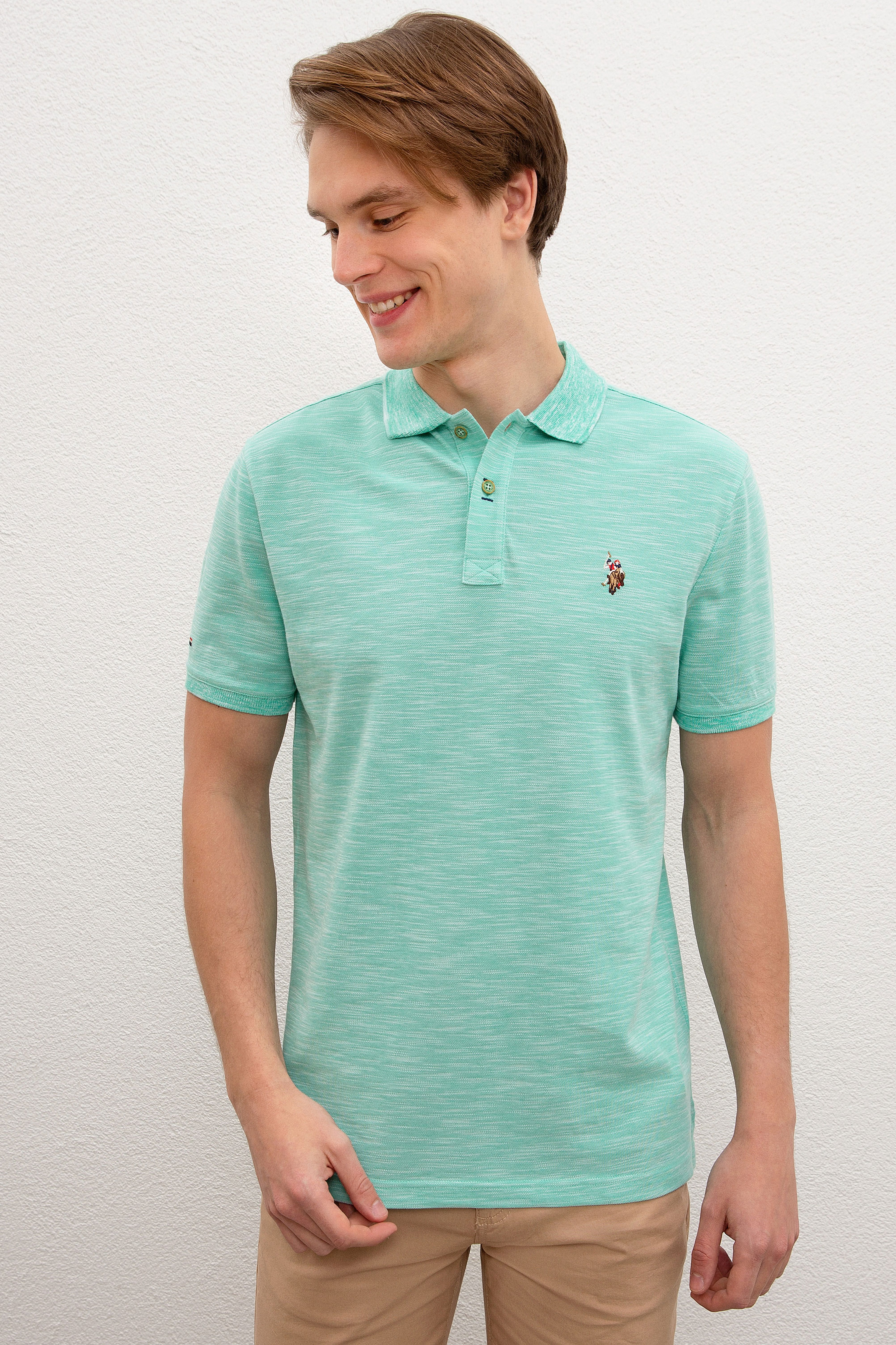 Erkek Mint Yeşili Polo Yaka T-Shirt Basic - Image 1