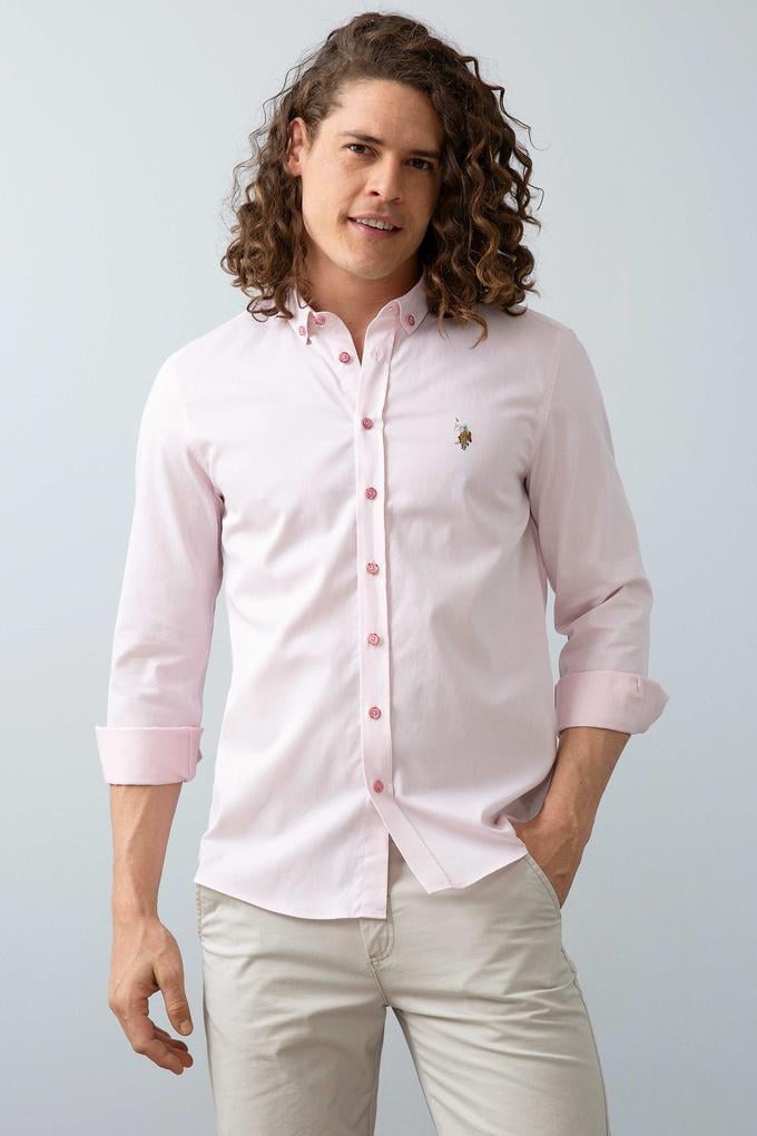 Erkek Pembe Gömlek Uzunkol Basic