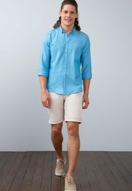 Erkek Saks Uzun Kollu Basic Gömlek - 50200668017