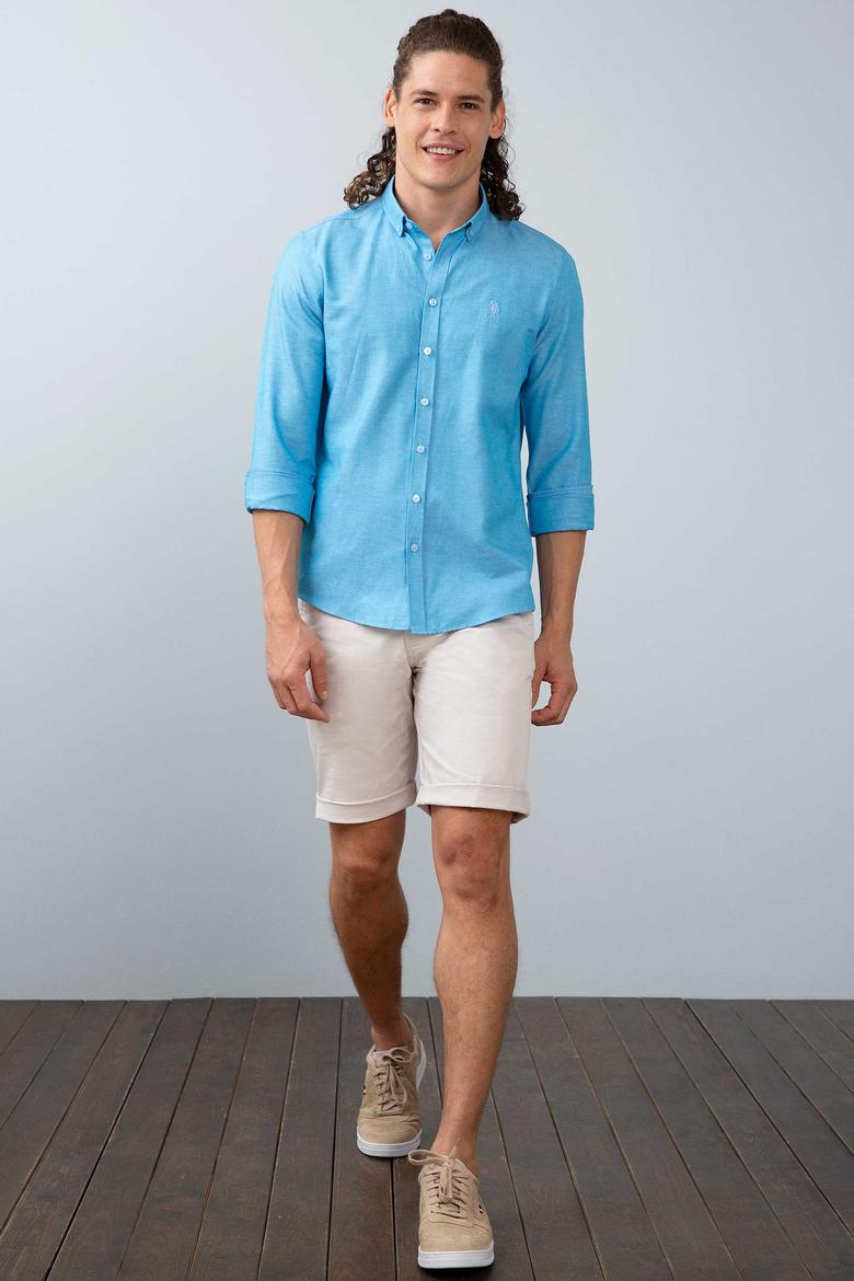 Erkek Saks Uzun Kollu Basic Gömlek - 50200668017