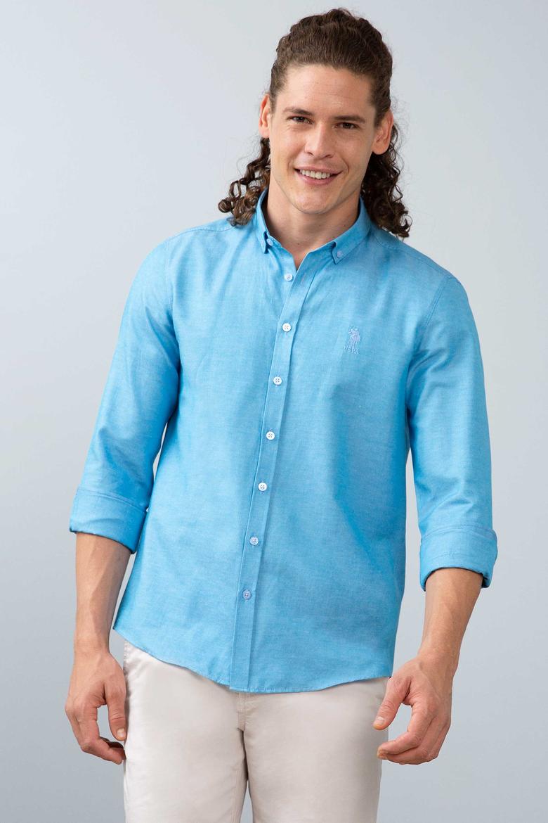 Erkek Saks Uzun Kollu Basic Gömlek