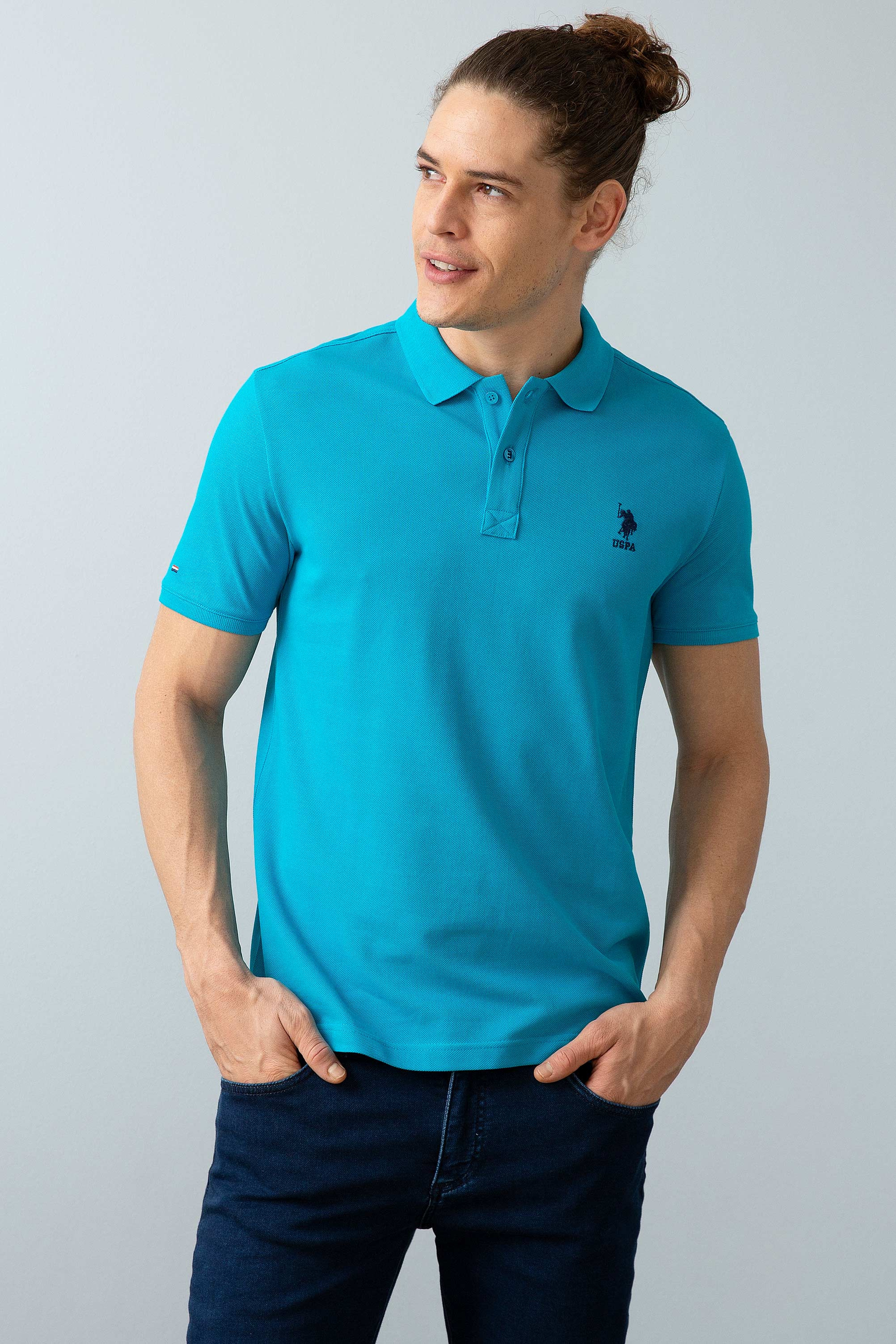 Erkek Petrol Polo Yaka T-Shirt Basic - Image 1