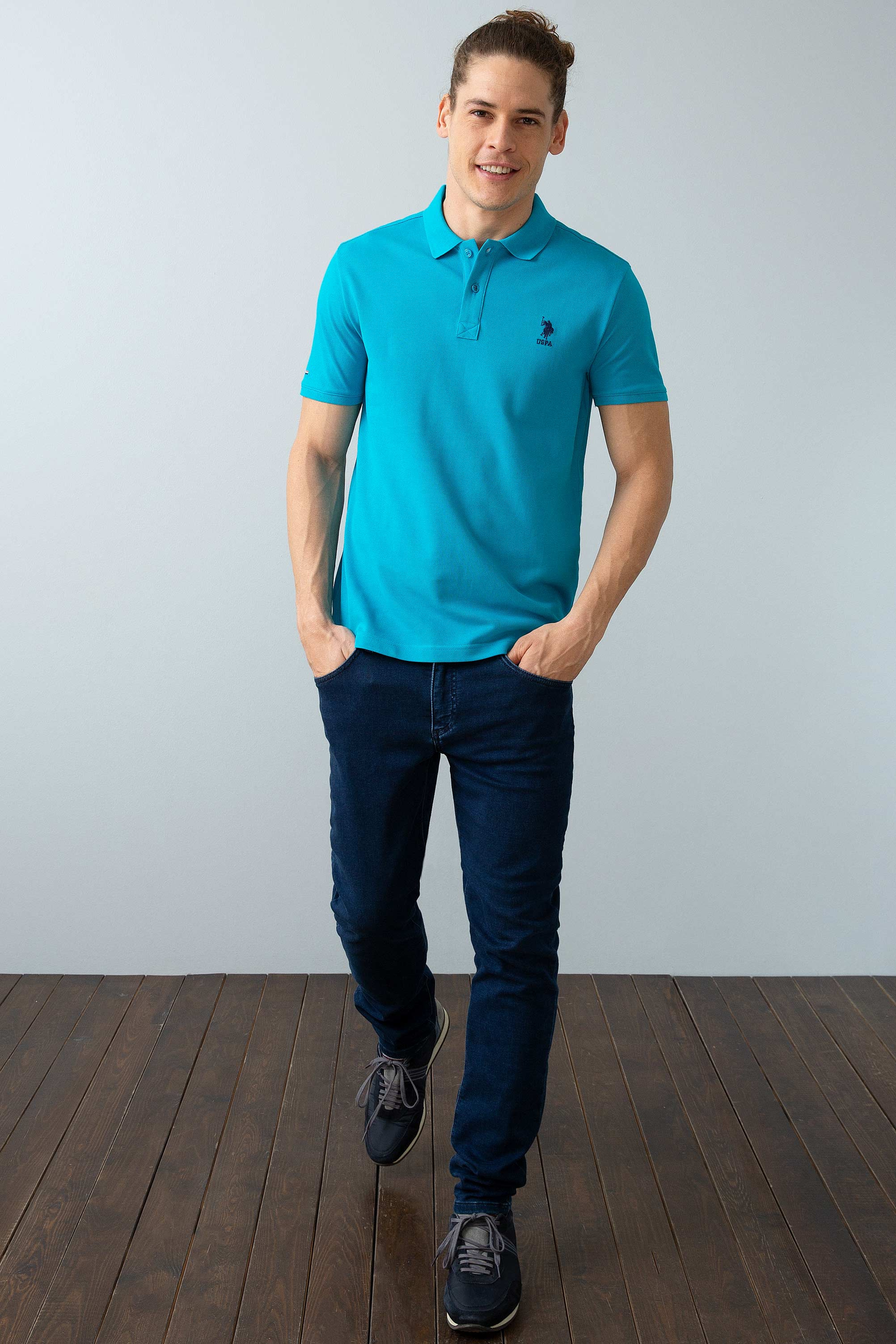 Erkek Petrol Polo Yaka T-Shirt Basic - Image 4