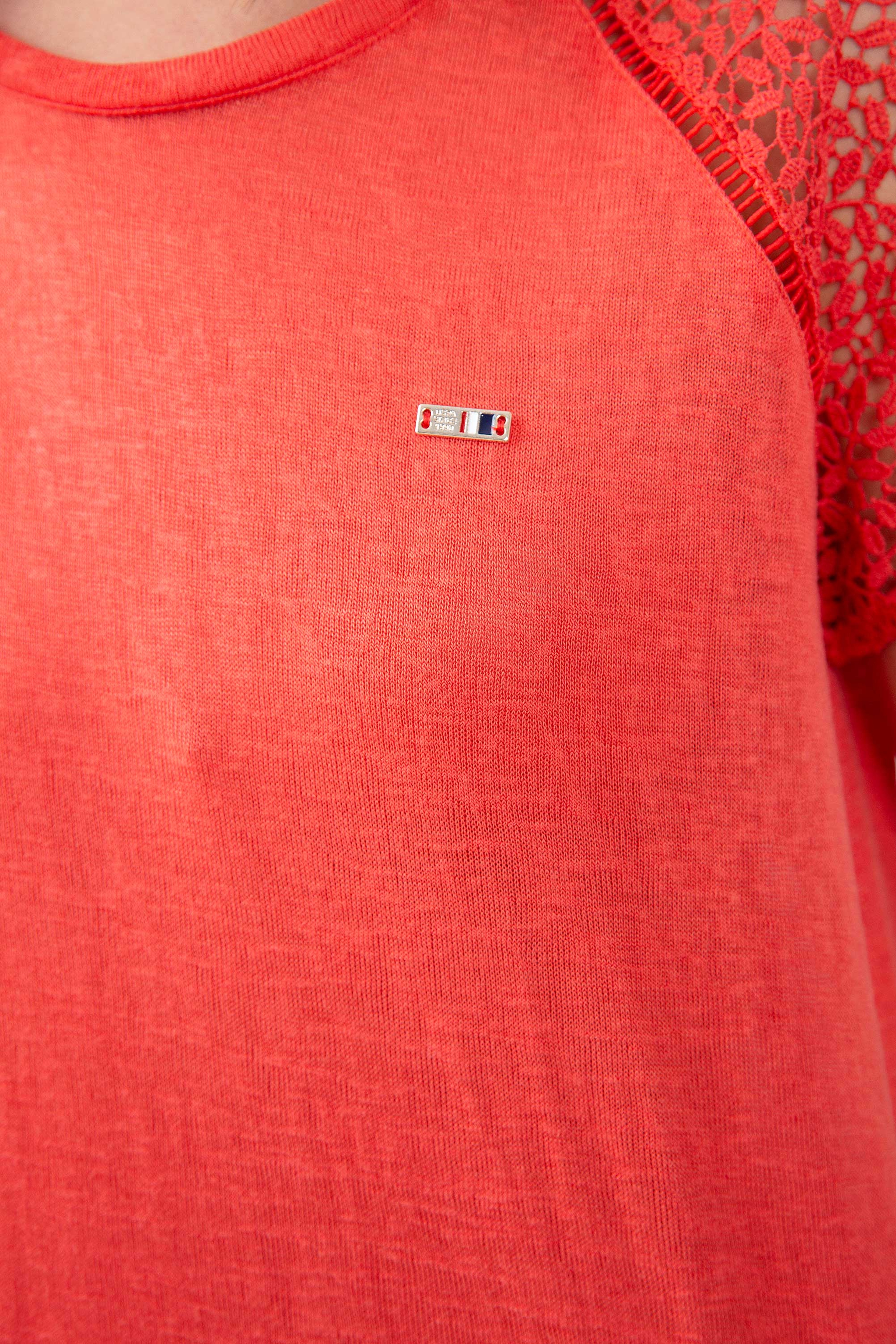 Kadın Kırmızı Bisiklet Yaka T-Shirt - Image 5