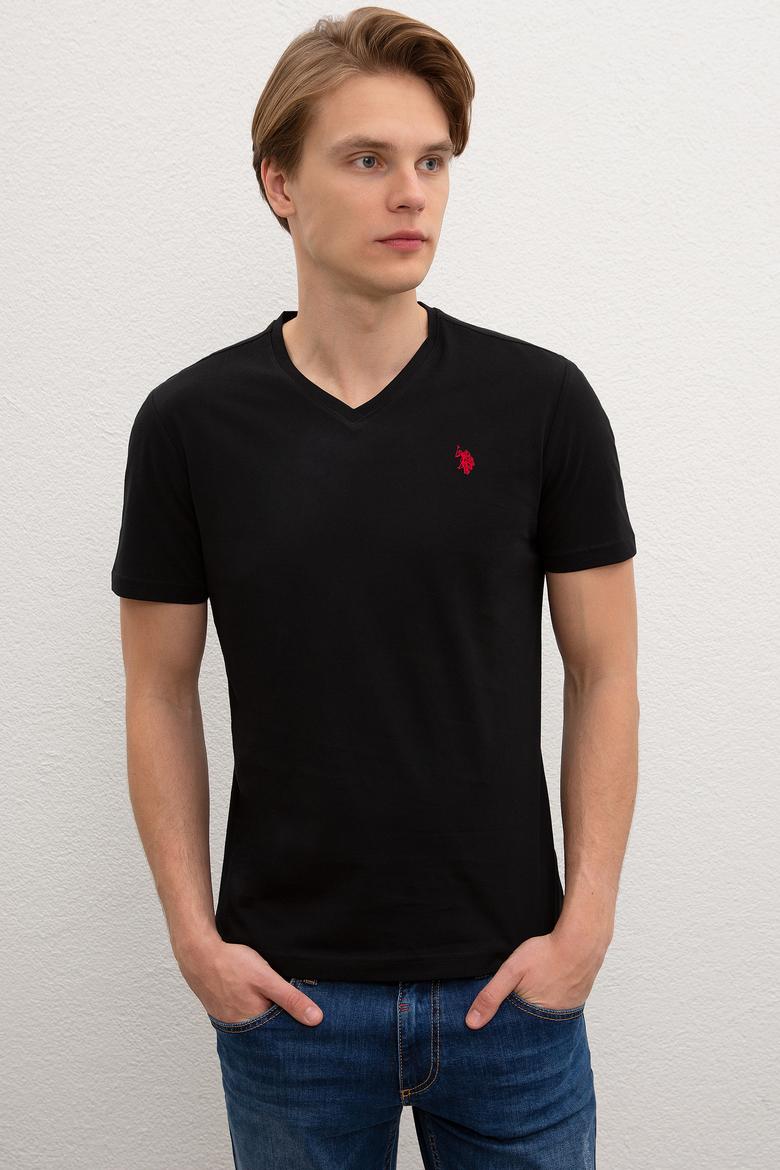 Erkek Siyah V - Yaka Basic T-Shirt