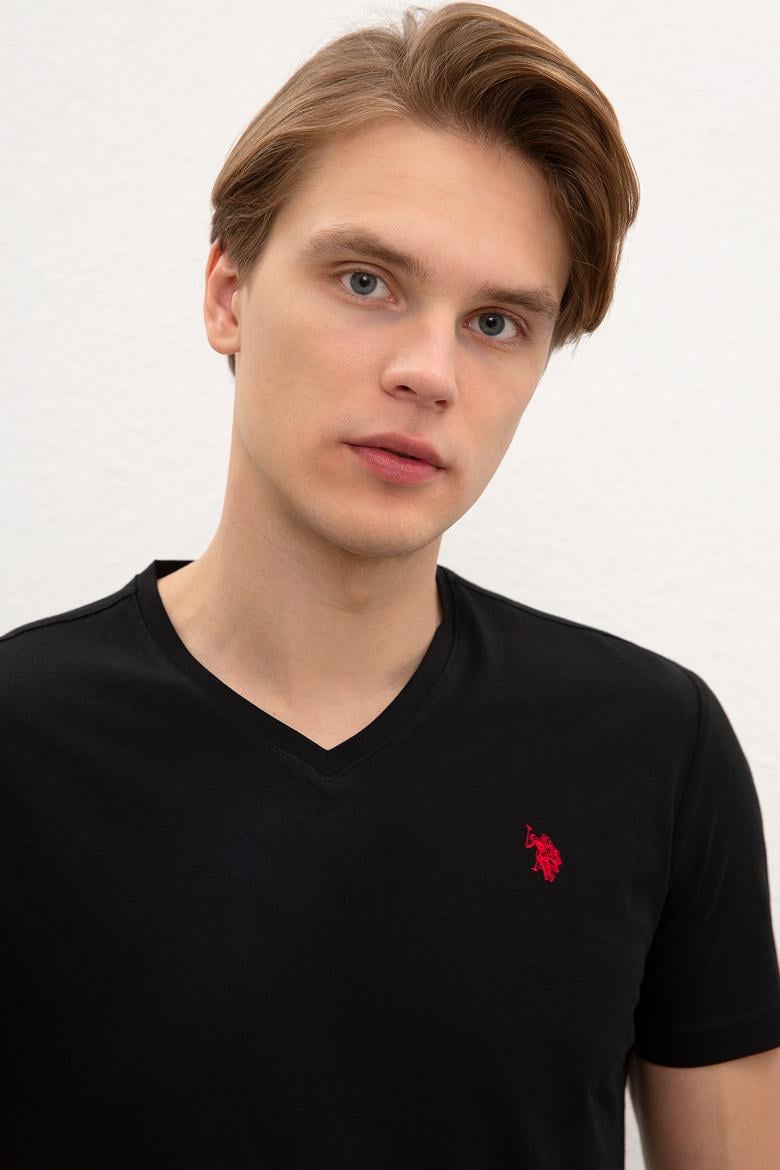 Erkek Siyah V - Yaka Basic T-Shirt - 50222610026