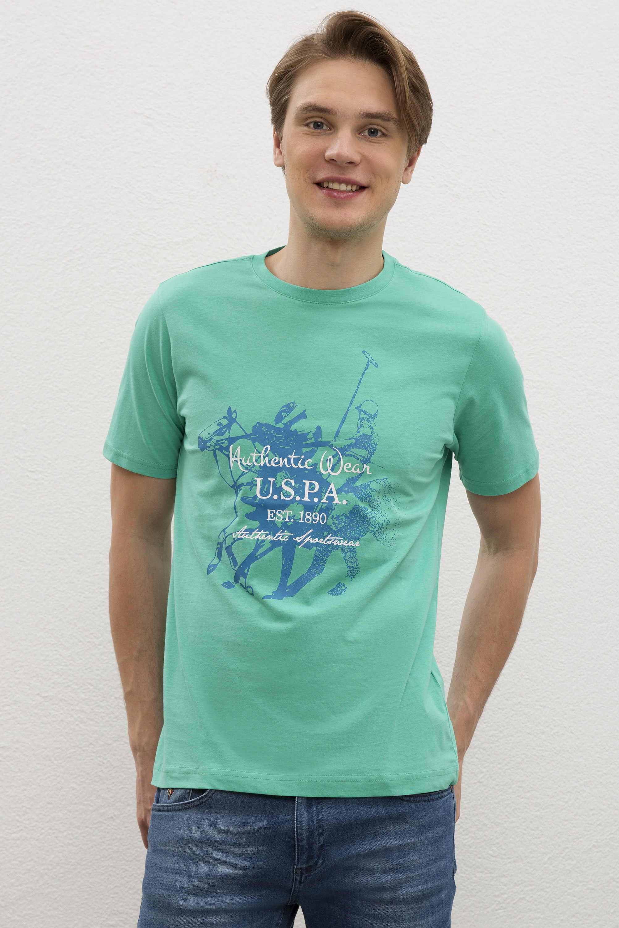 Erkek Mint Yeşili Bisiklet Yaka T-Shirt - Image 1
