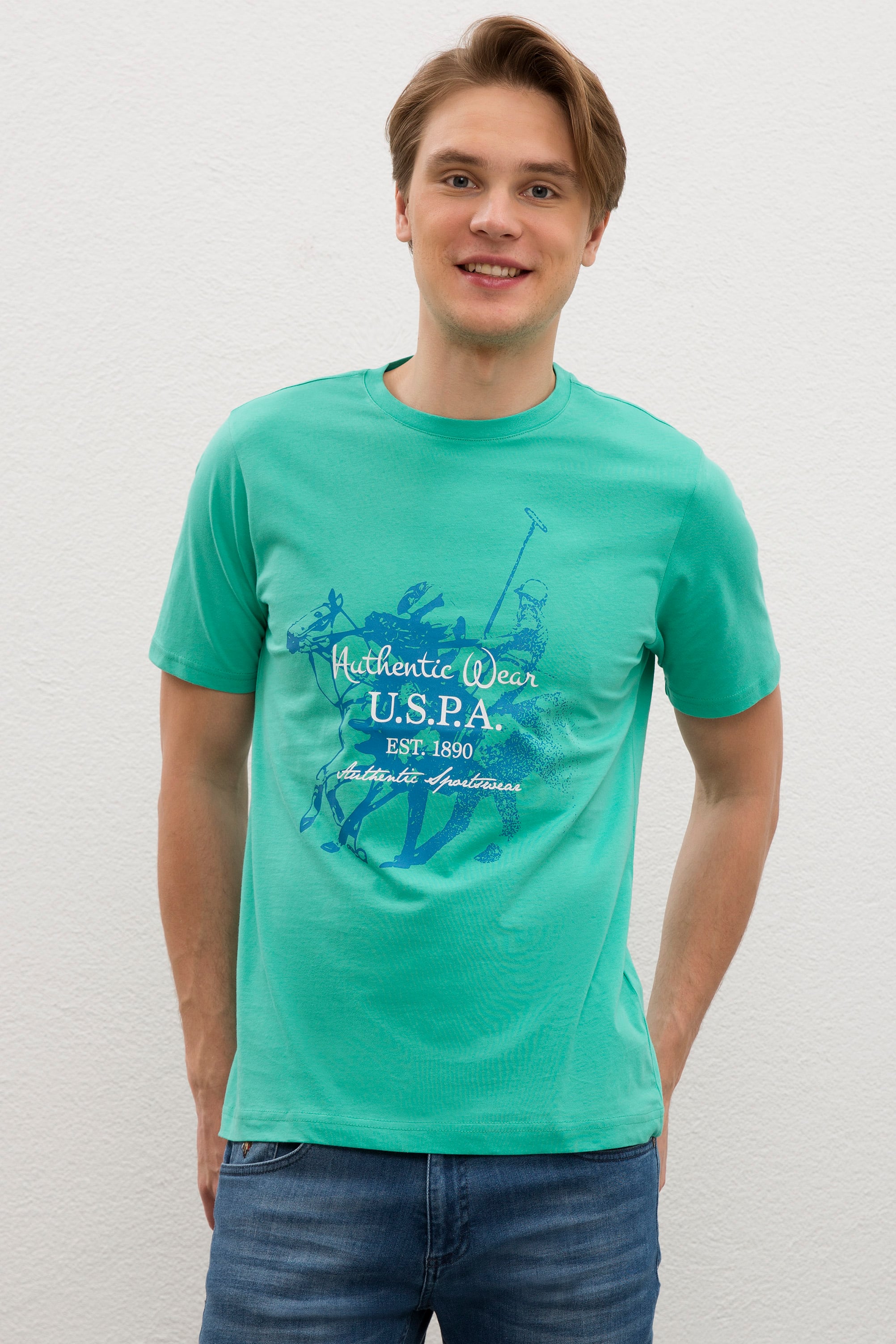 Erkek Mint Yeşili Bisiklet Yaka T-Shirt