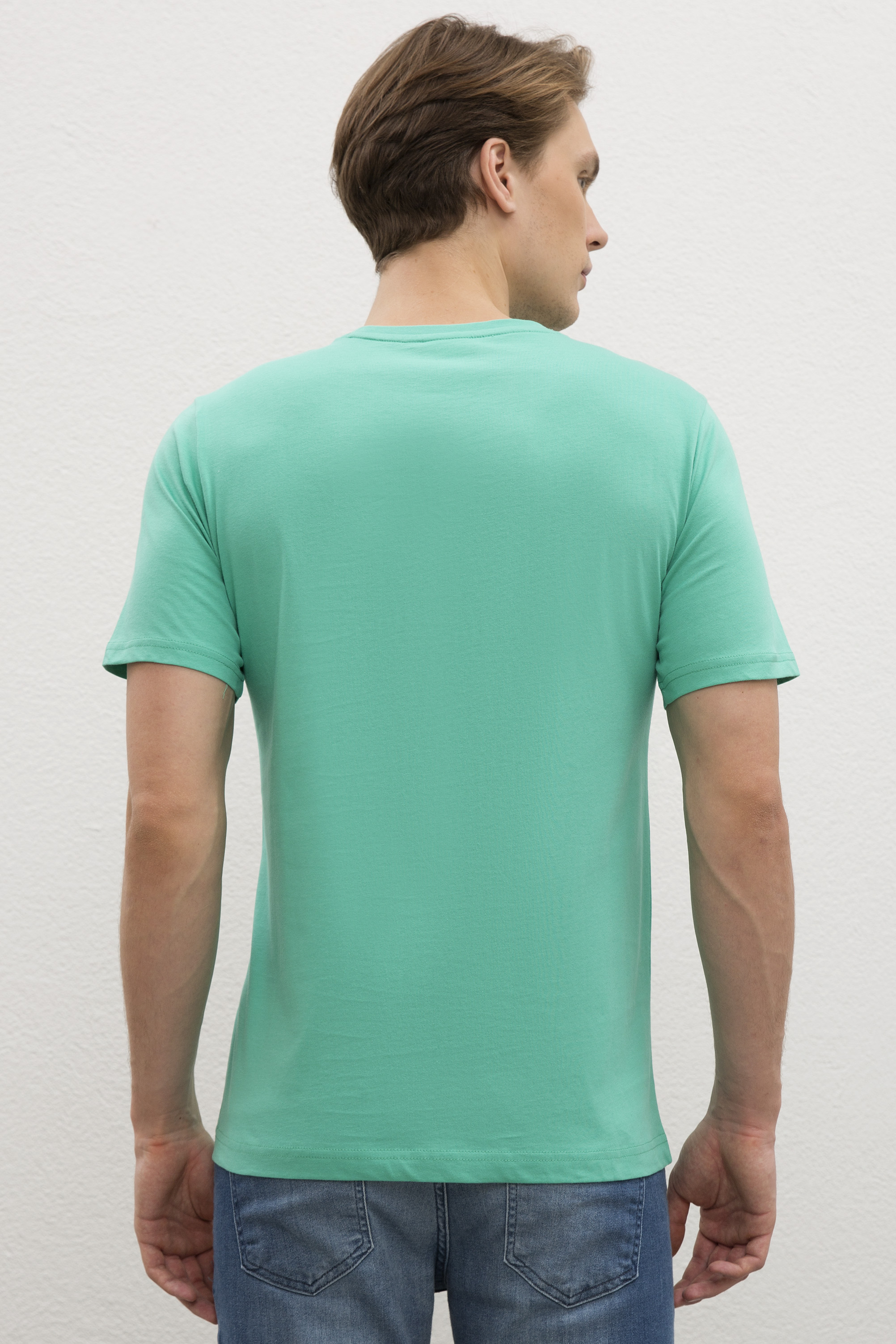 Erkek Mint Yeşili Bisiklet Yaka T-Shirt - Image 2