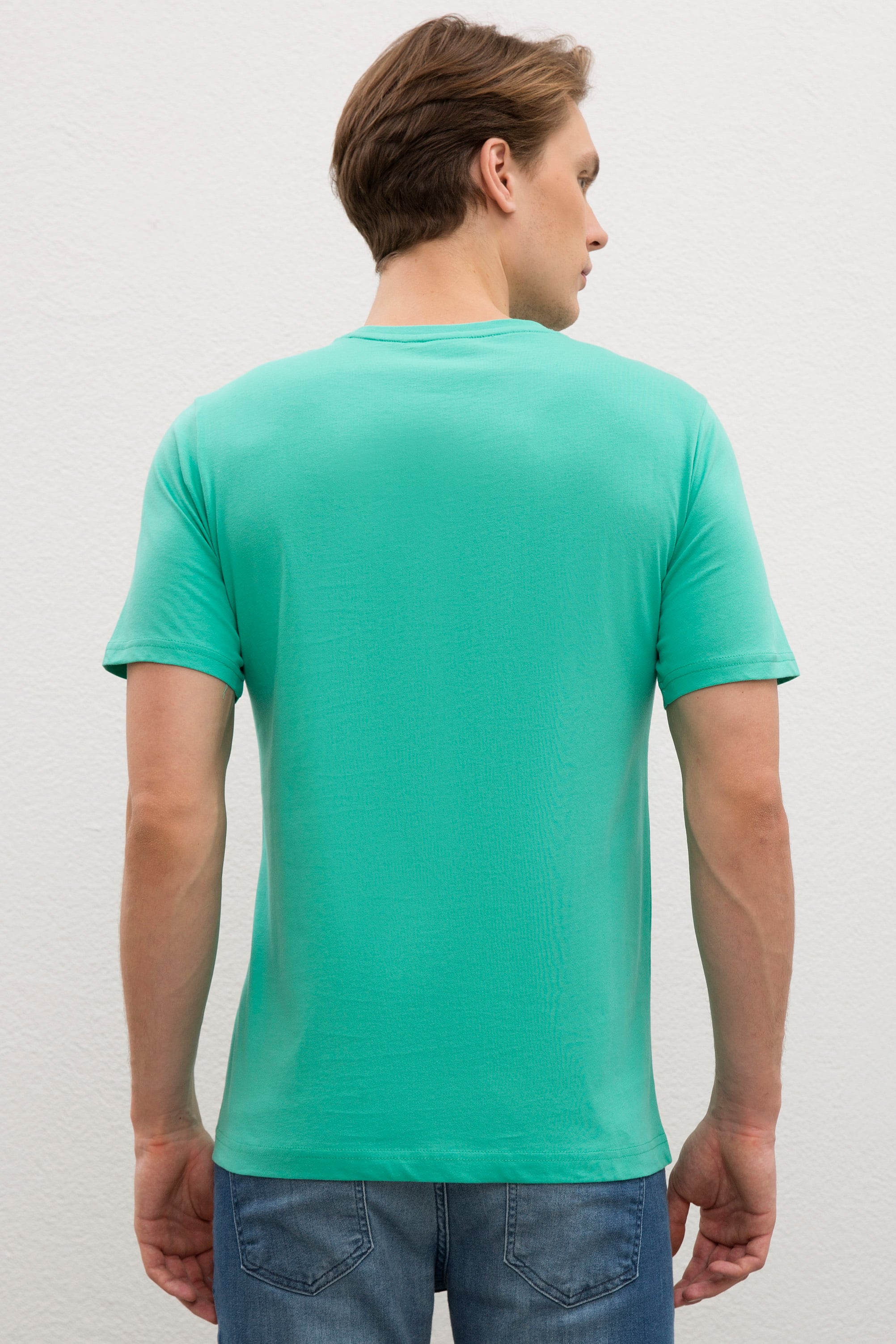 Erkek Mint Yeşili Bisiklet Yaka T-Shirt