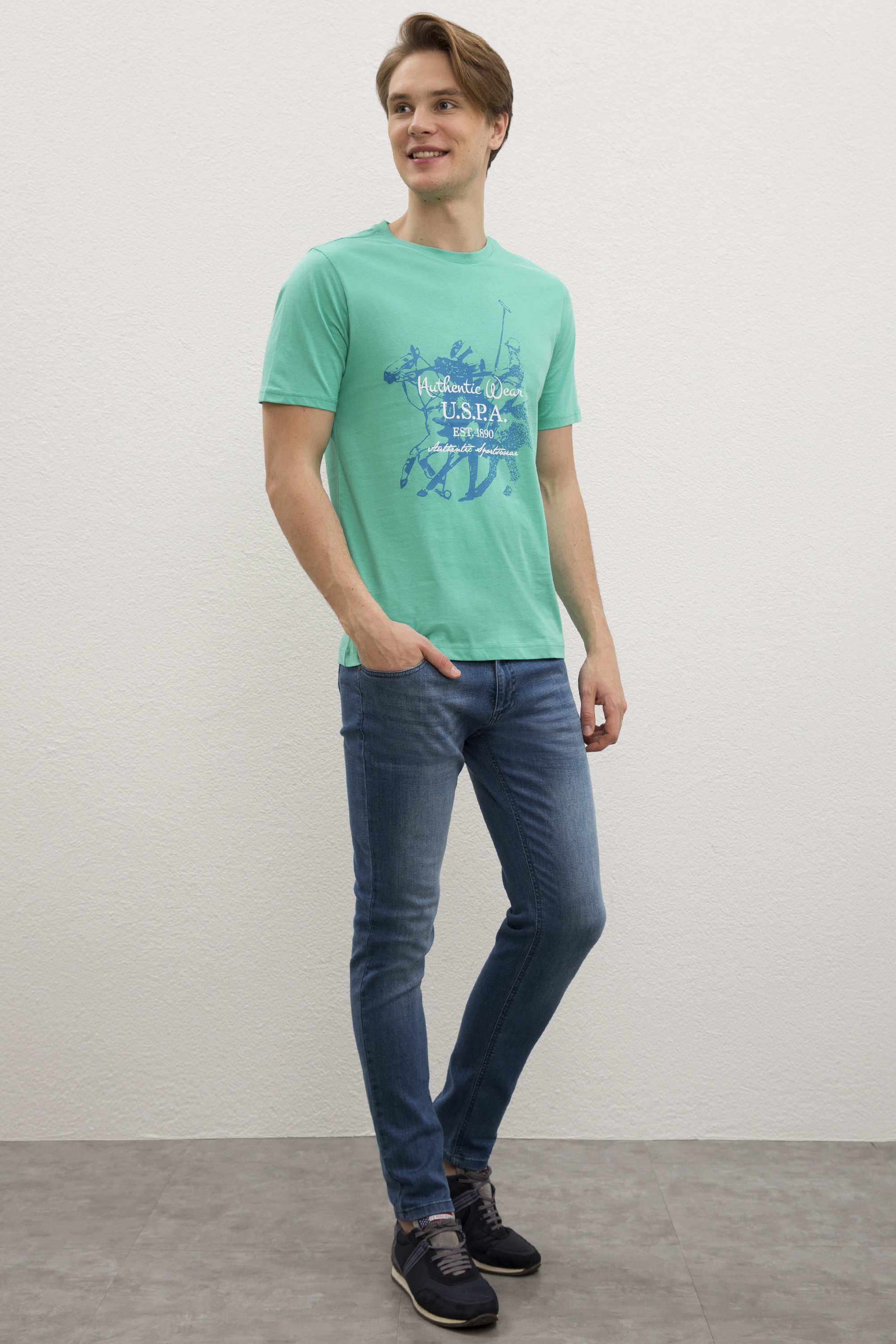 Erkek Mint Yeşili Bisiklet Yaka T-Shirt - Image 4