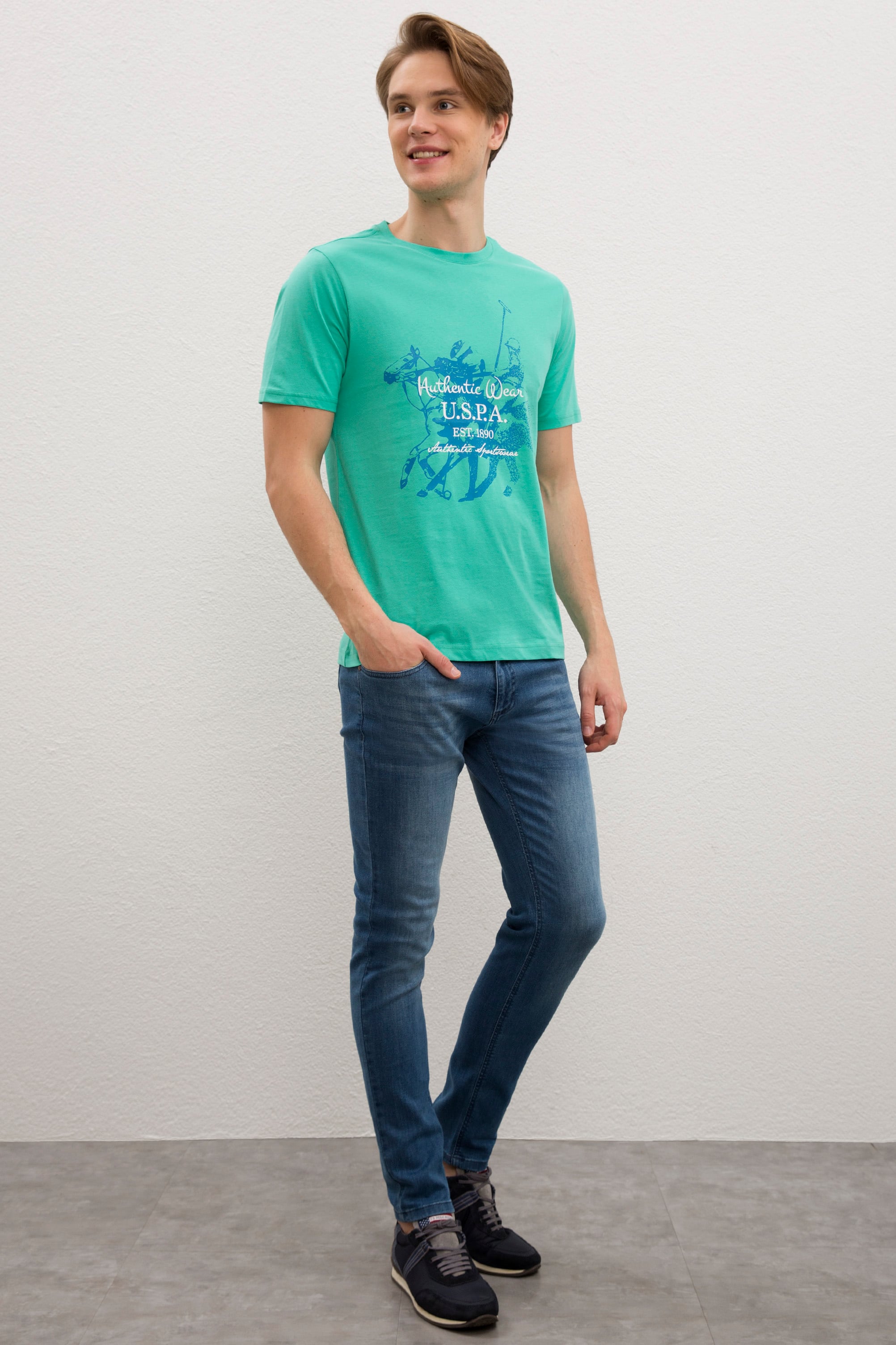 Erkek Mint Yeşili Bisiklet Yaka T-Shirt