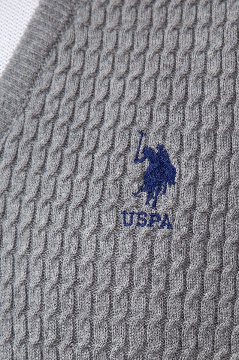 Erkek Gri Melanj V-Yaka Triko Kazak Basic