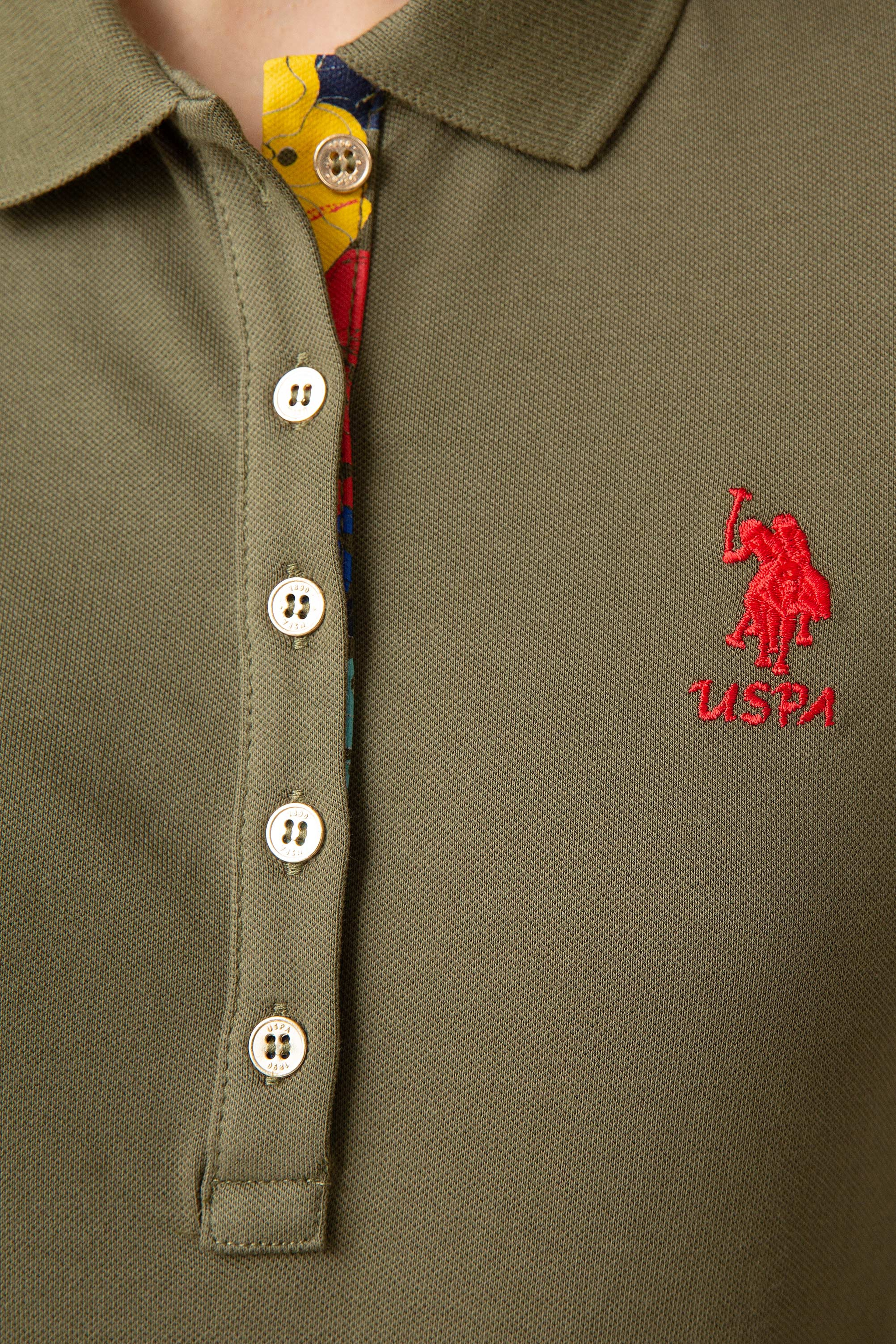 Kadın Haki Polo Yaka T-Shirt - Image 5