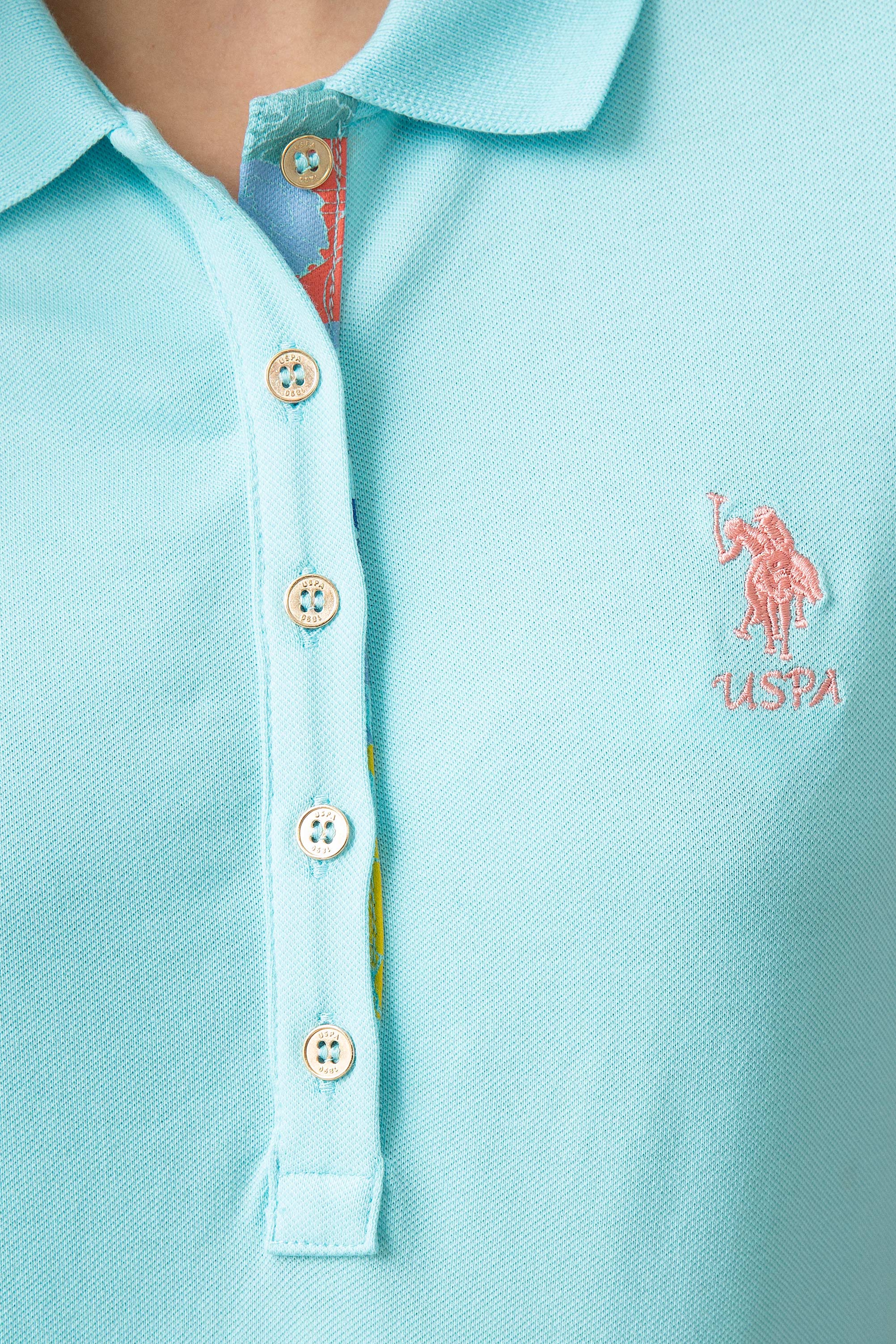 Kadın Mavi Polo Yaka T-Shirt - Image 5