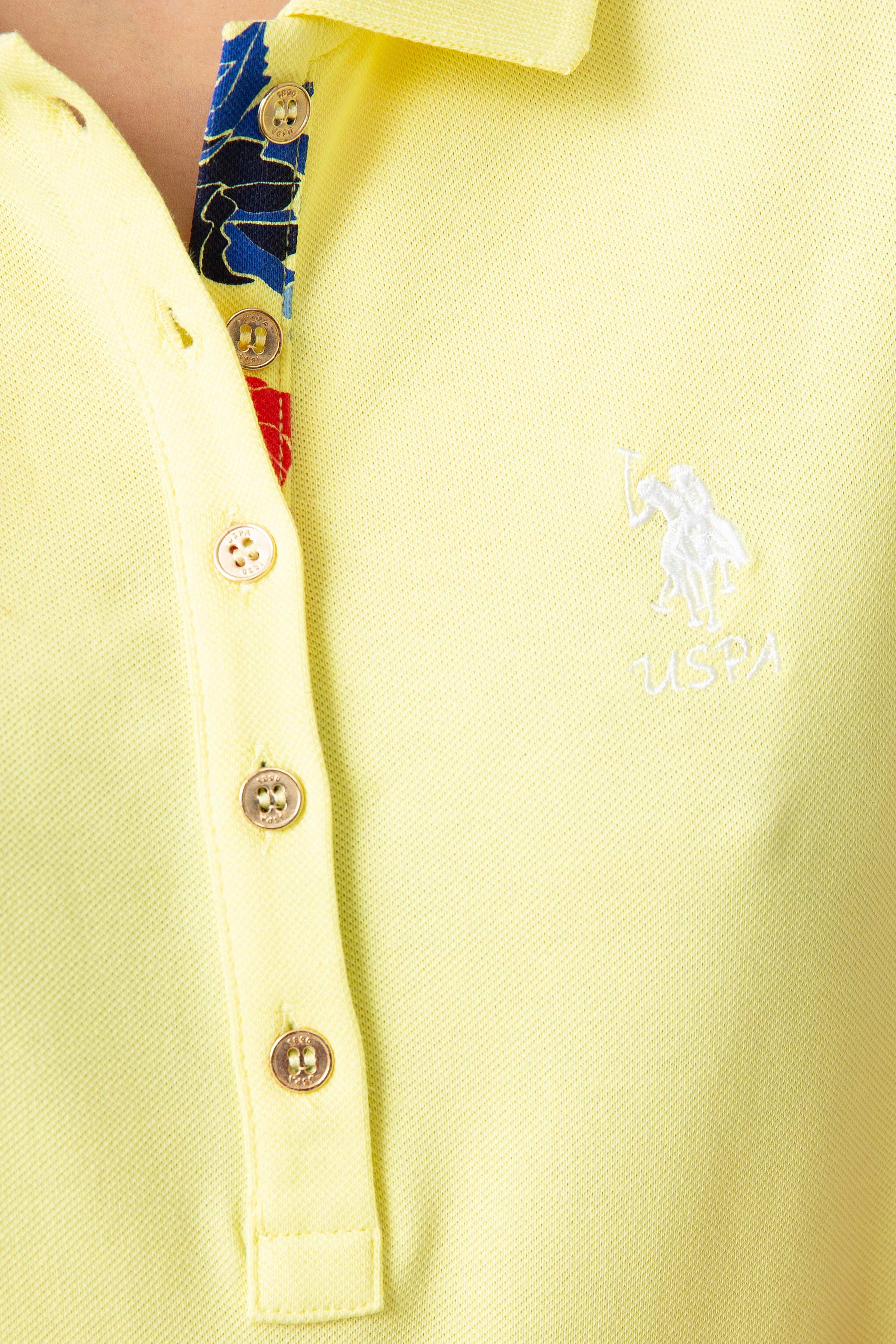 Kadın Sarı Basic Polo Yaka Tişört - Image 5