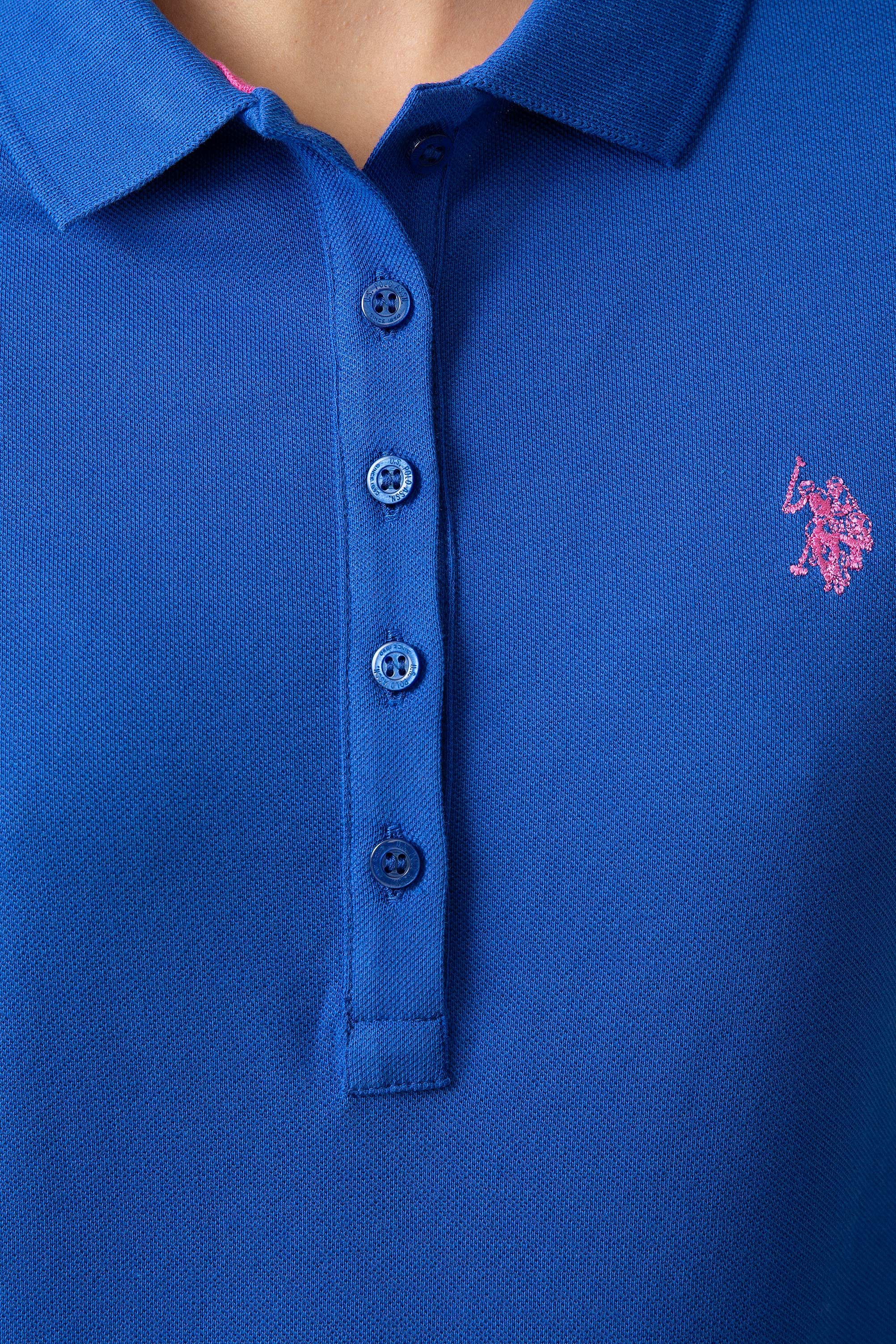 Kadın Mavi Polo Yaka T-Shirt - Image 4