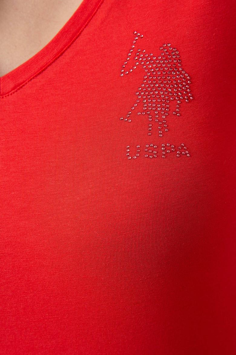 Kadın Kırmızı V - Yaka T-Shirt Basic - 50202693019